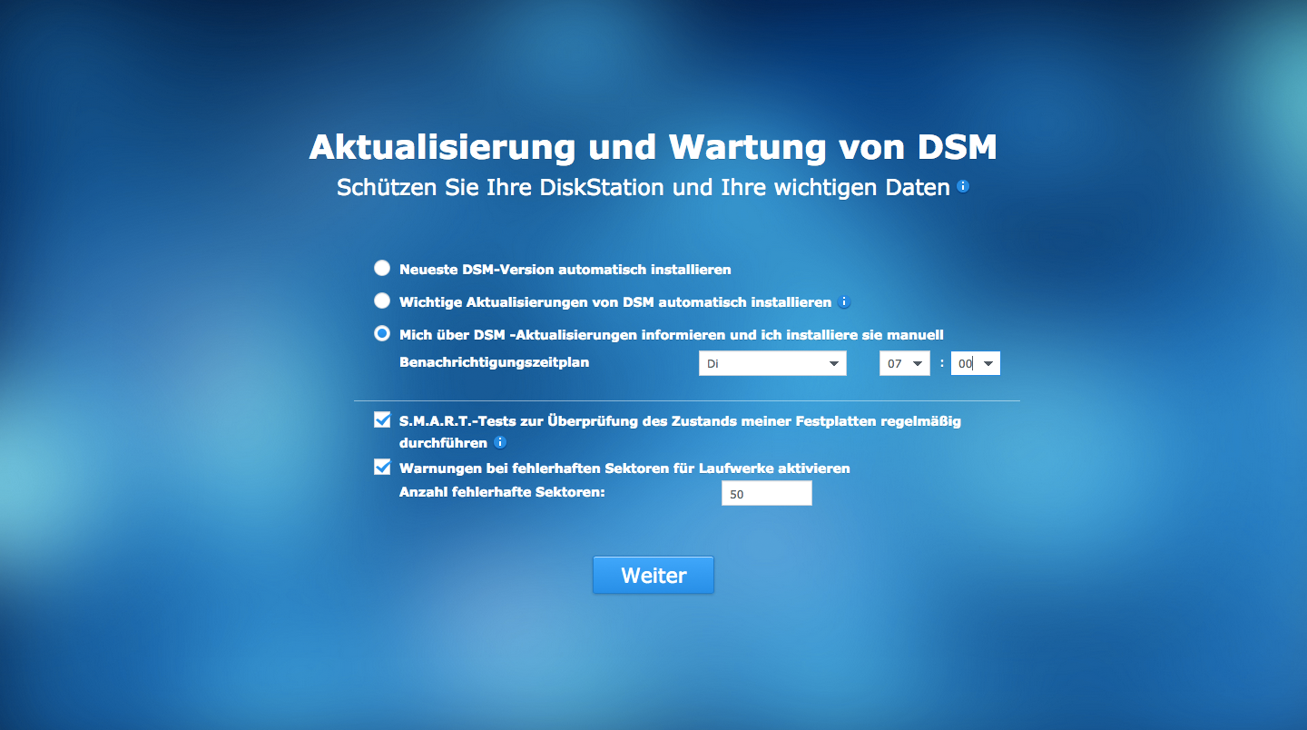 Now you have to enter the first basic settings.