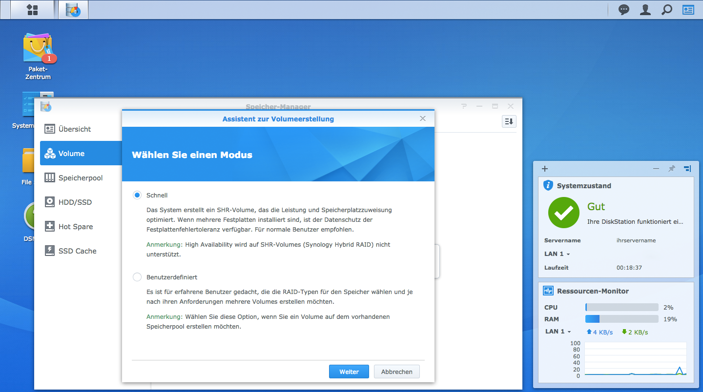 Now you have to select the mode in the Memory Manager menu. We have selected "Fast" for our Synology.
