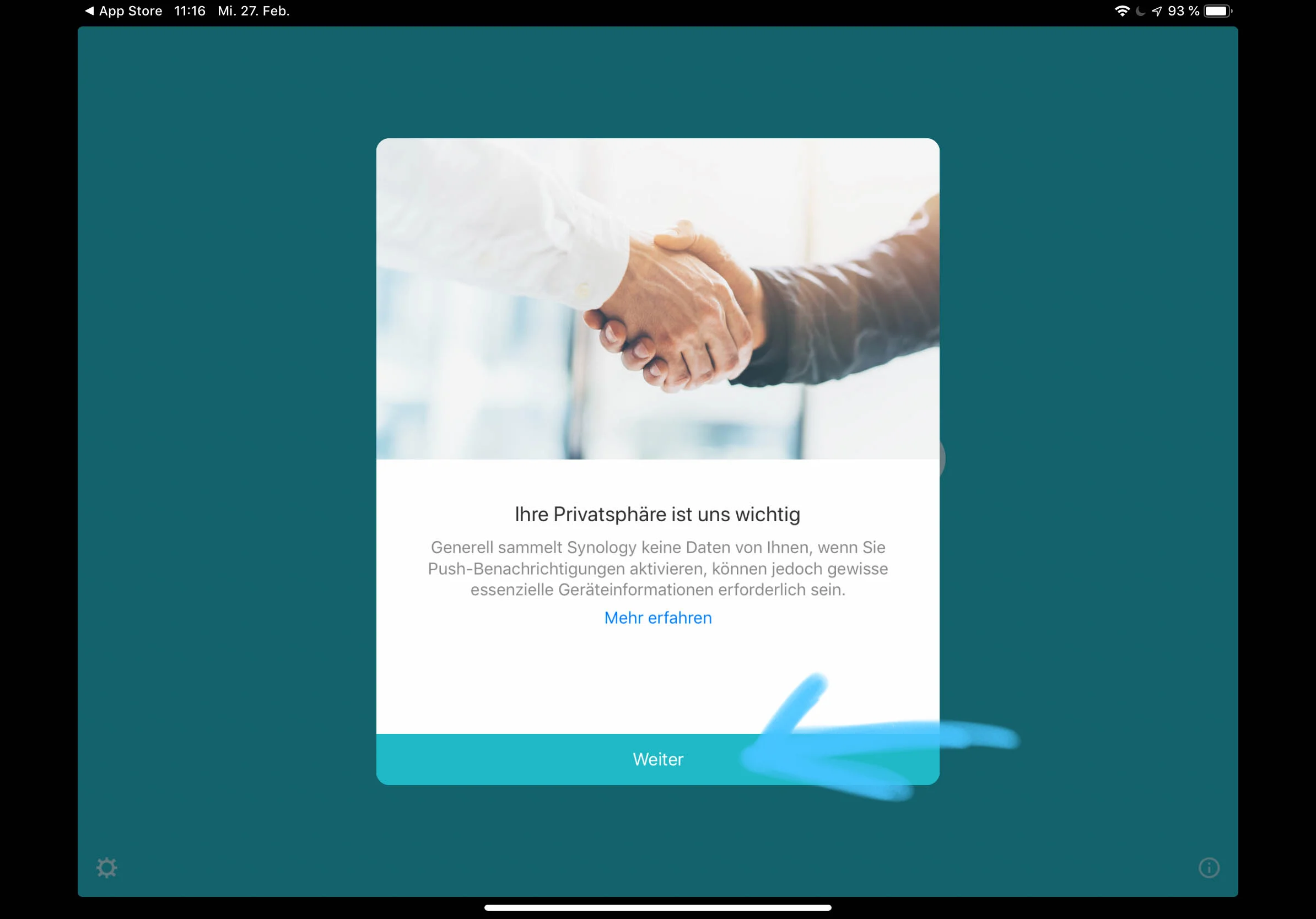 10. The Synology Drive App home screen opens. Please click on continue