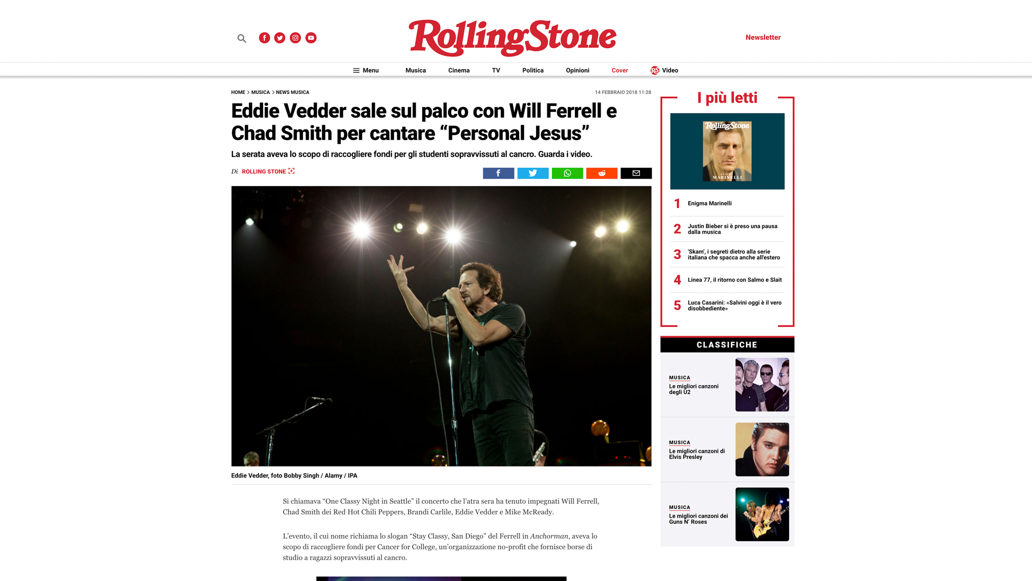 "Pearl Jam" Rolling Stone Italy. 02.14.2018