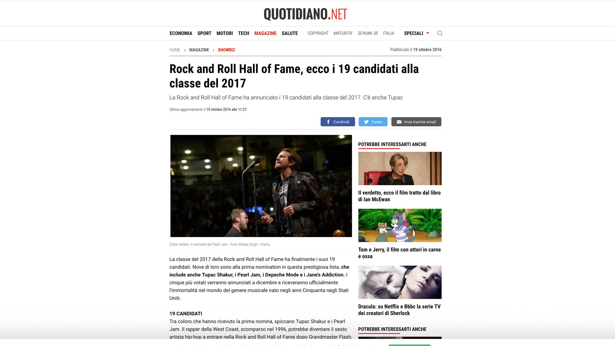"Pearl Jam".  Quitidiano.net Italy. 10.19.2016