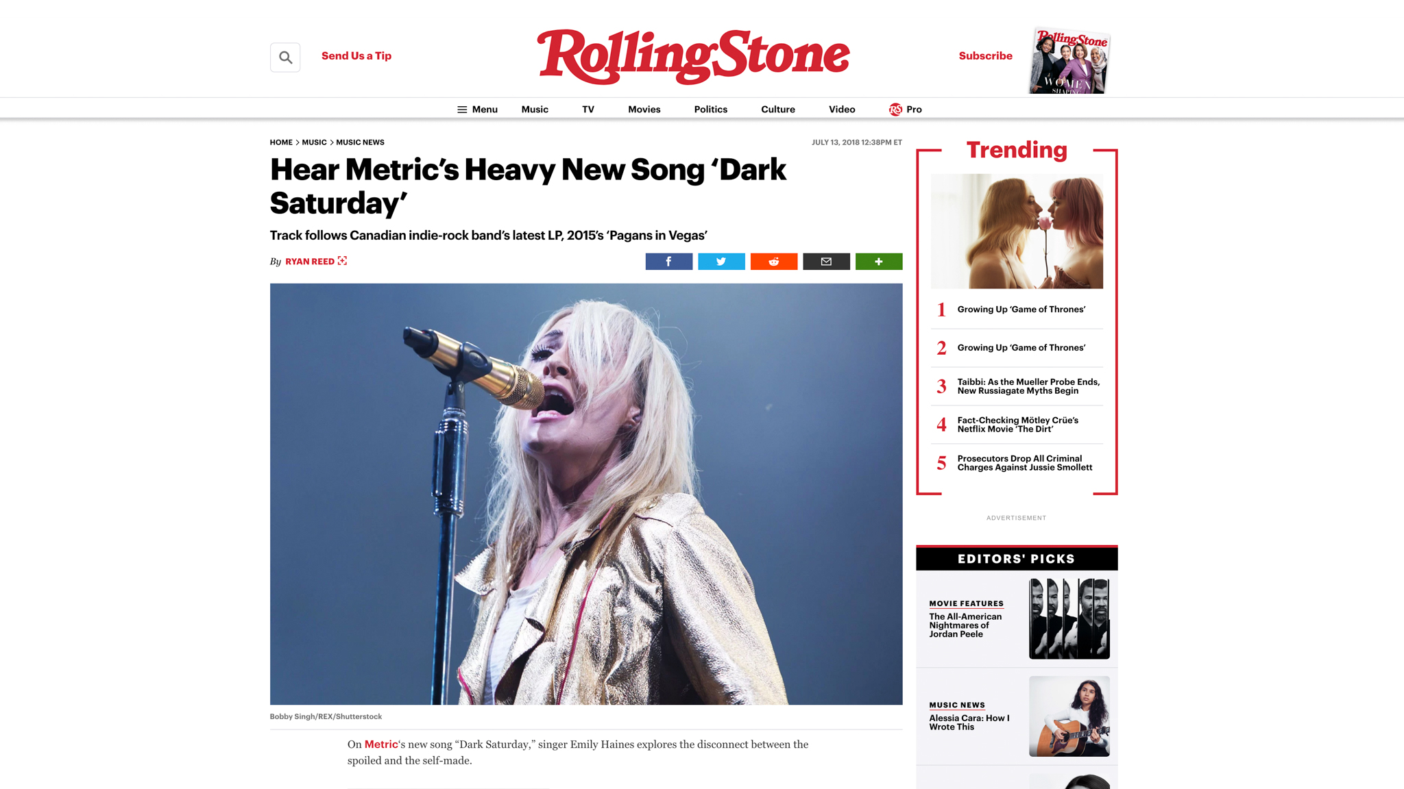 "Metric". Rolling Stone. 07.13.2018