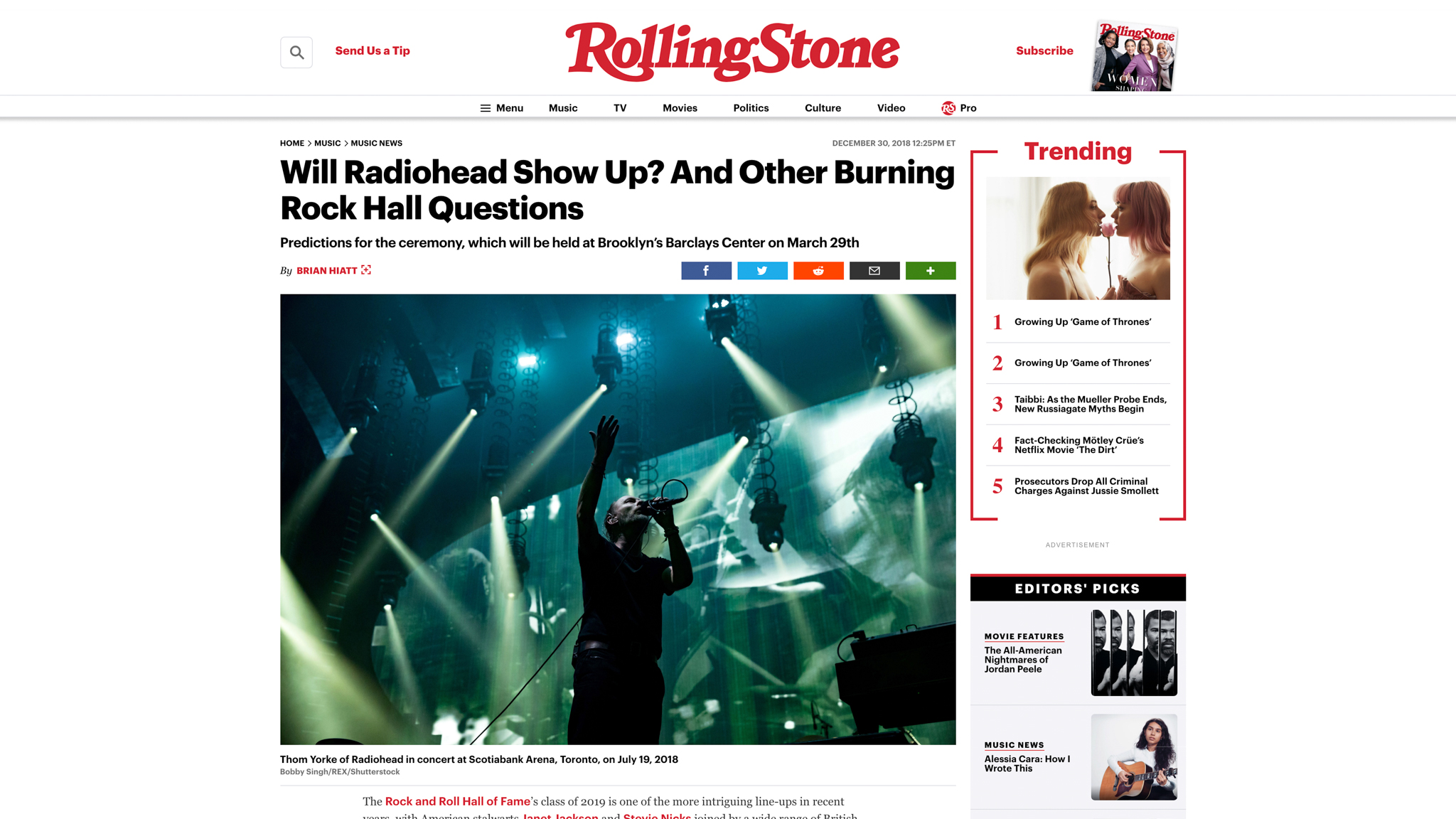 "Radiohead". Rolling Stone. 12.30.2018