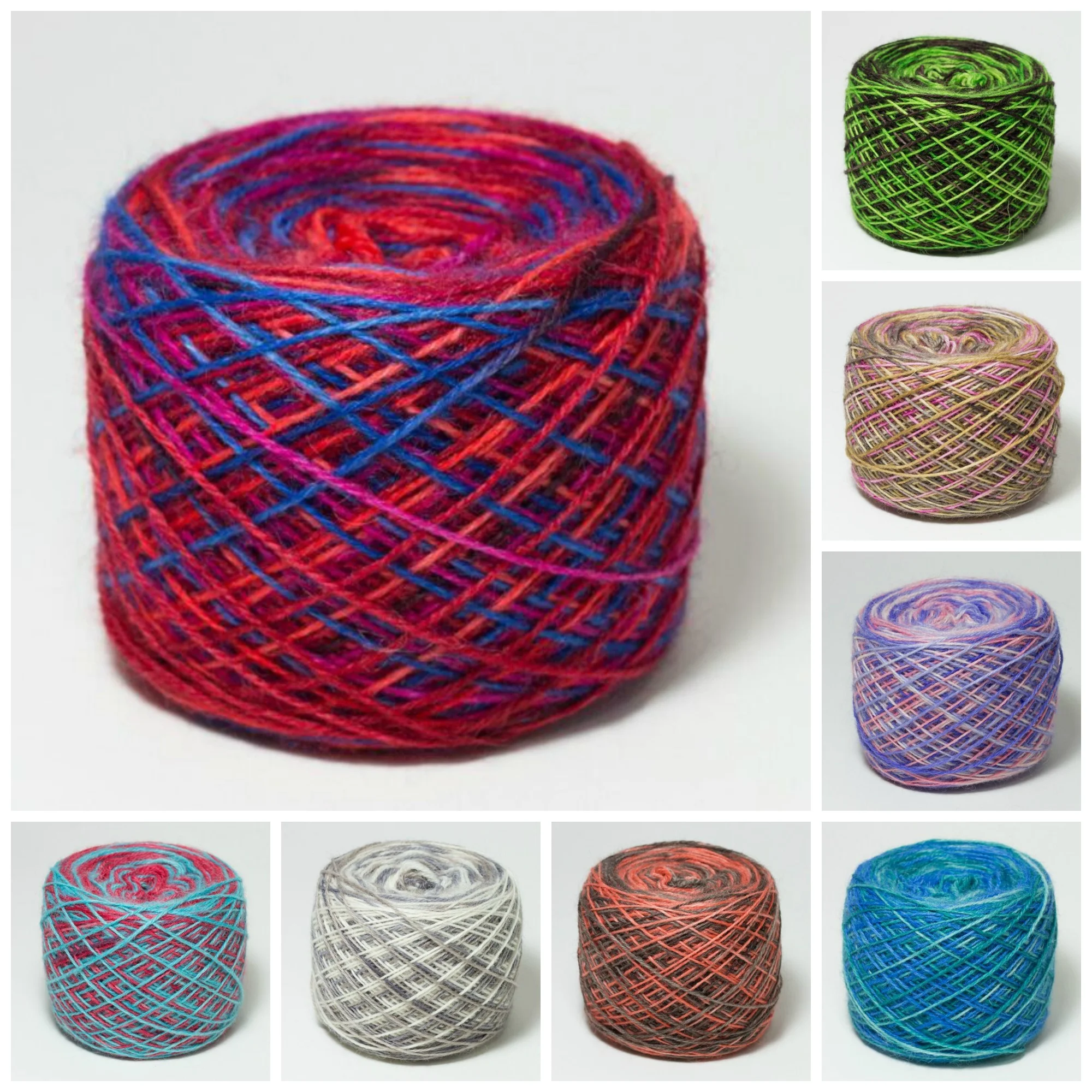 Better than a sweetie shop: a selection of Joy's hand-dyed self stripe yarns.