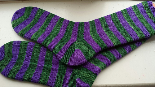 My first self-stripe: the 'Wimbledon' colourway from The Knitting Goddess