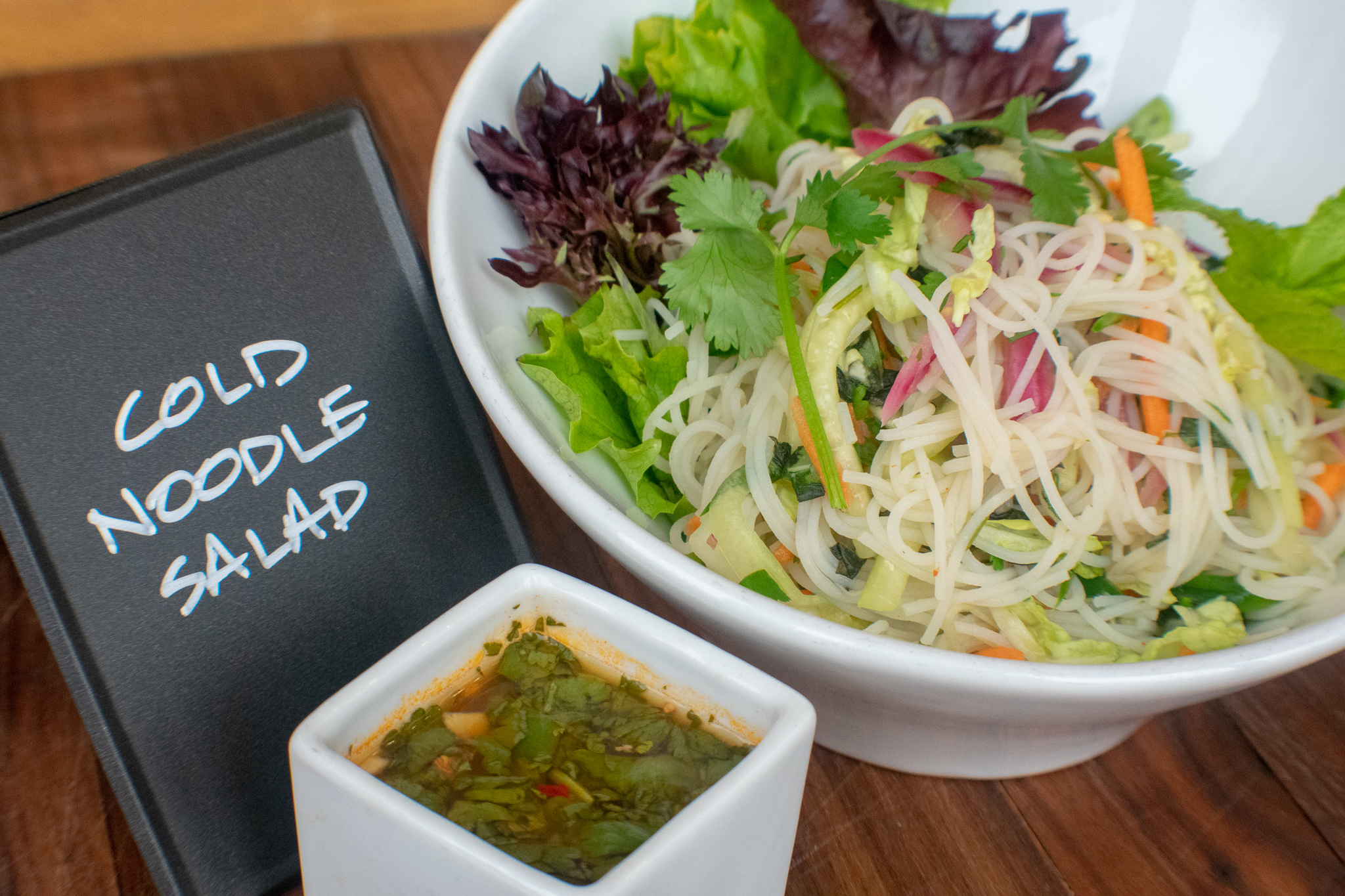 Vegetable Rice Noodle bowl with Vegetarian Nuoc Cham