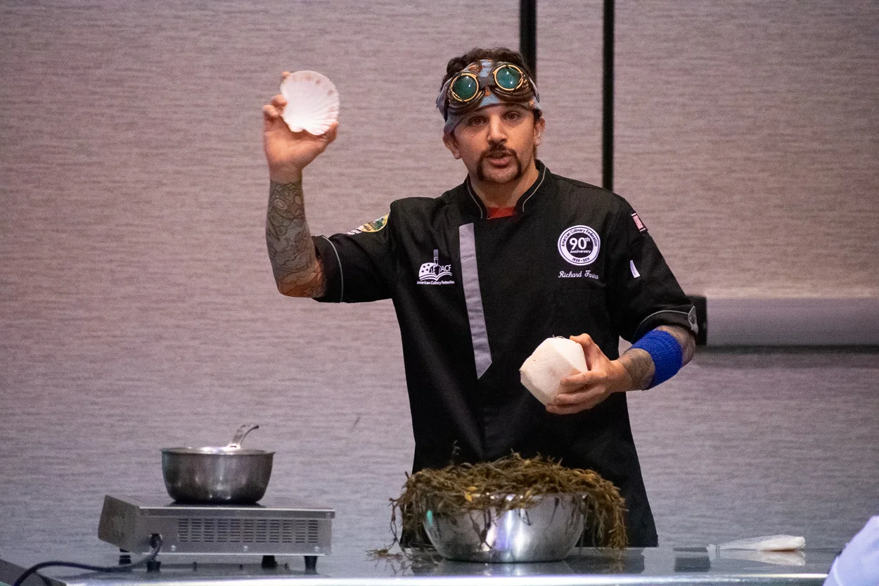 Chef Richard Farina demos a scallop crudo dish
