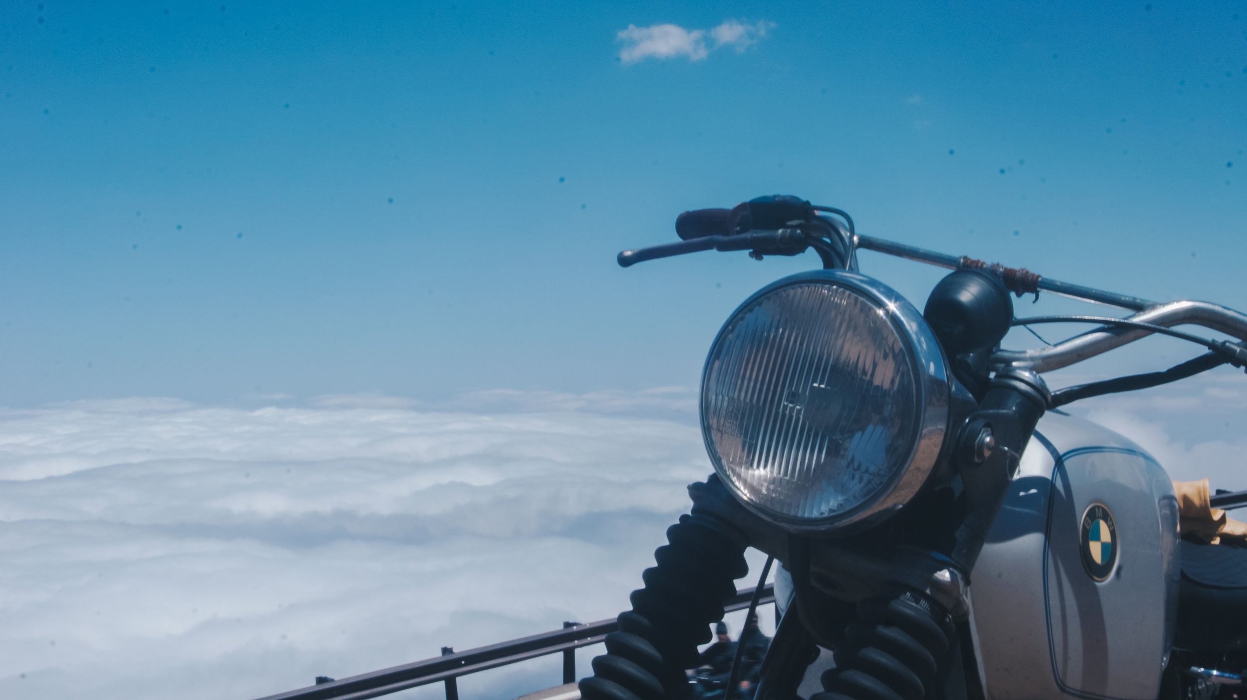 Atop Pikes Peak. ~14,000' elevation. Bikes sputtered and farted their way to the top, running super rich due to the altitude.