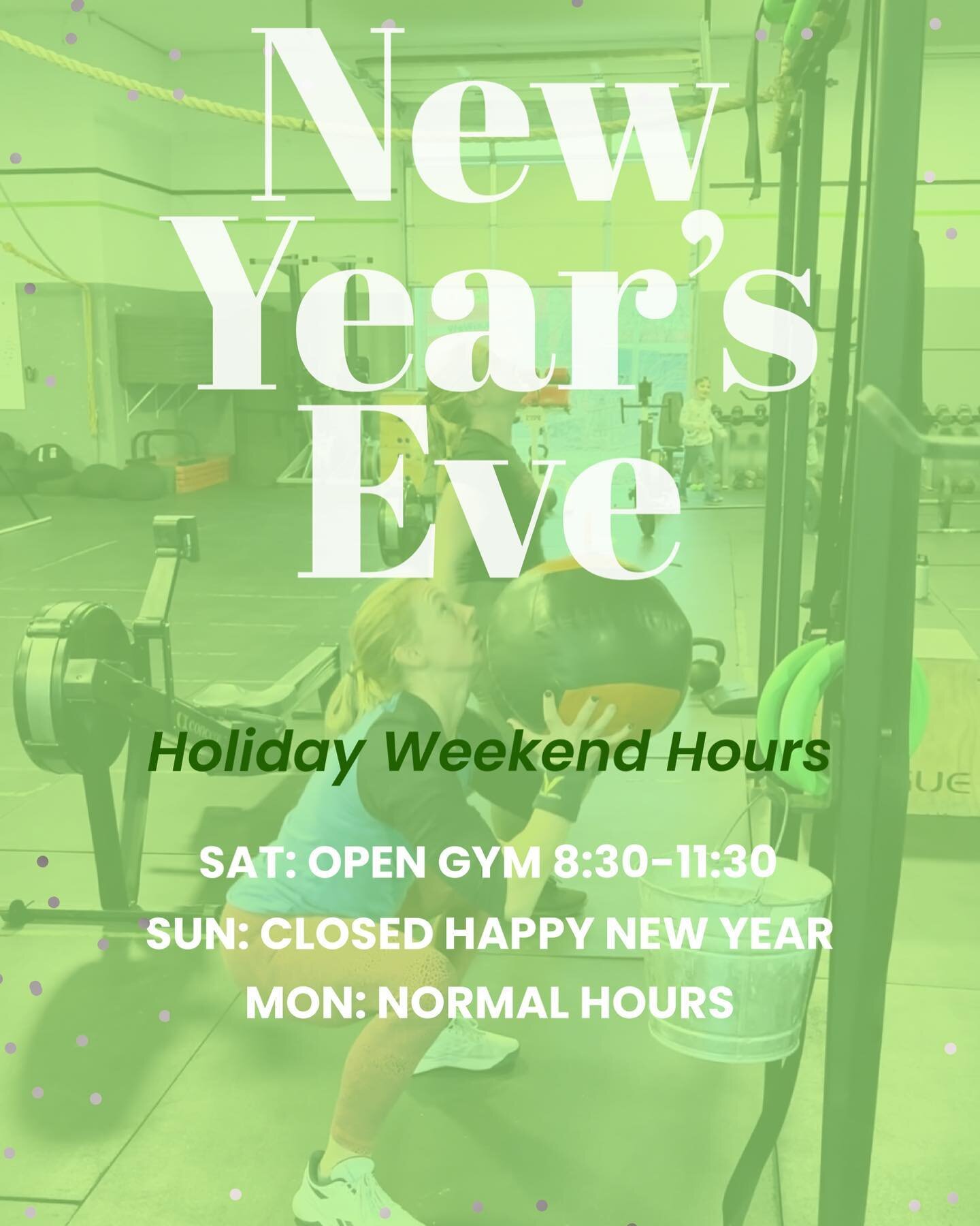 Have a Happy New Year! Come get your final workout of the year in tomorrow from 8:30-11:30!

We will be closed on Sunday and back to regular hours on Monday!