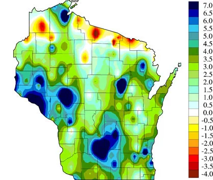 Change in Annual Average Precipitation (inches) from 1950 to 2006 Source: www.wicci.wisc.edu