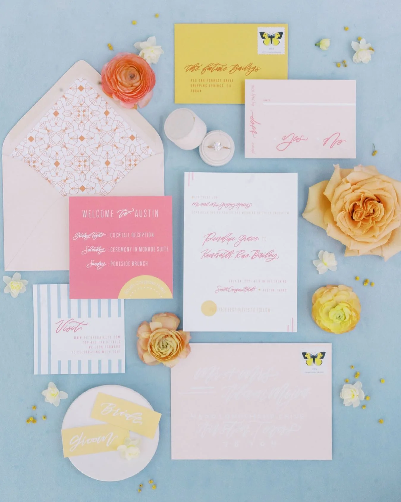 Great vendors make every part of the planning and design process more FUN!  Partnering with @percolatorpress and @letteredbyvalerie for this invitation suite, ensured both the invite and the day-of stationery felt cohesive.  @percolatorpress designed the suite in a way that allowed us to place in @letteredbyvalerie custom calligraphy for the perfect combo! 💛

Photo: @paigevaughnphoto
Design + Planning: @36thstreetevents
Venue: @southcongresshotel
Invitation + Tabletop stationery: @percolatorpress
Calligraphy: @letteredbyvalerie
Floral: @blumenfloral