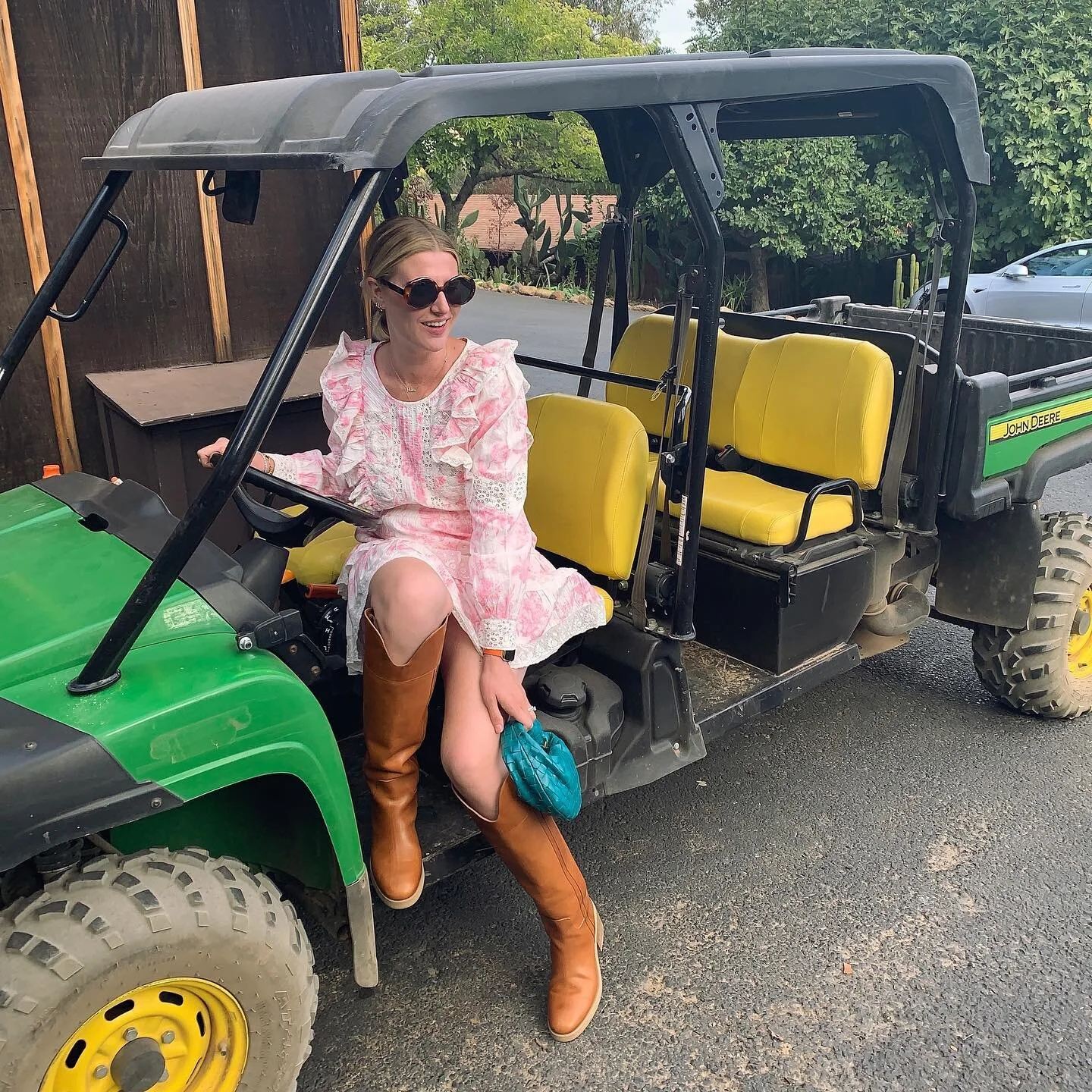 Who drove it better? 🚜 #WIW #NapaValley #Calistoga #JohnDeere #MilesDaniel #JimmyChoo #BottegaVeneta #Celine #InstaFashion #FBlogger #RegalSiegel
