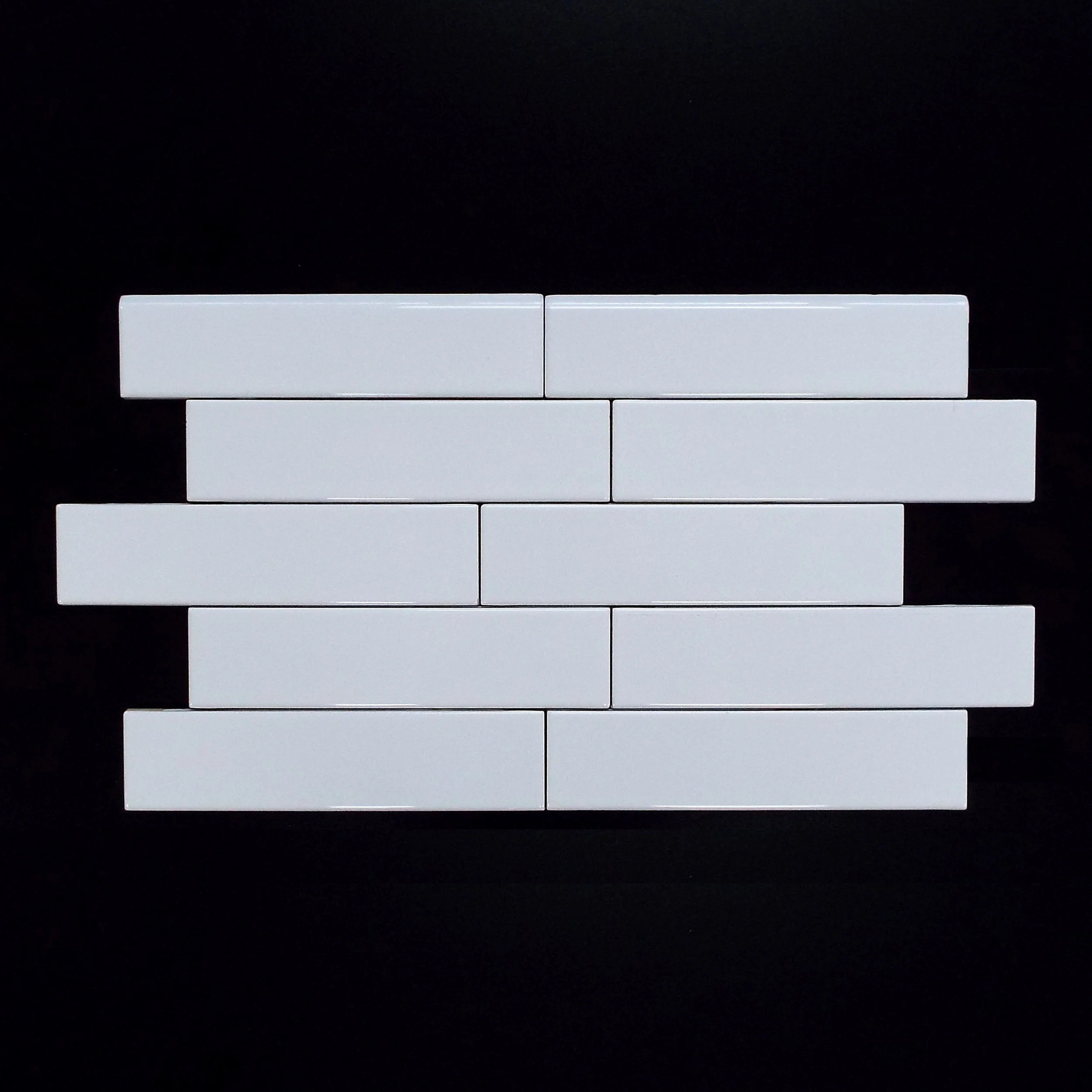 SNOW WHITE 2"X8" PLAIN GLOSSY WALL-88 PC/CTN (10.76 SF); 75 CTN/PLT 2"X8" BULLNOSE - 88 PC/CTN