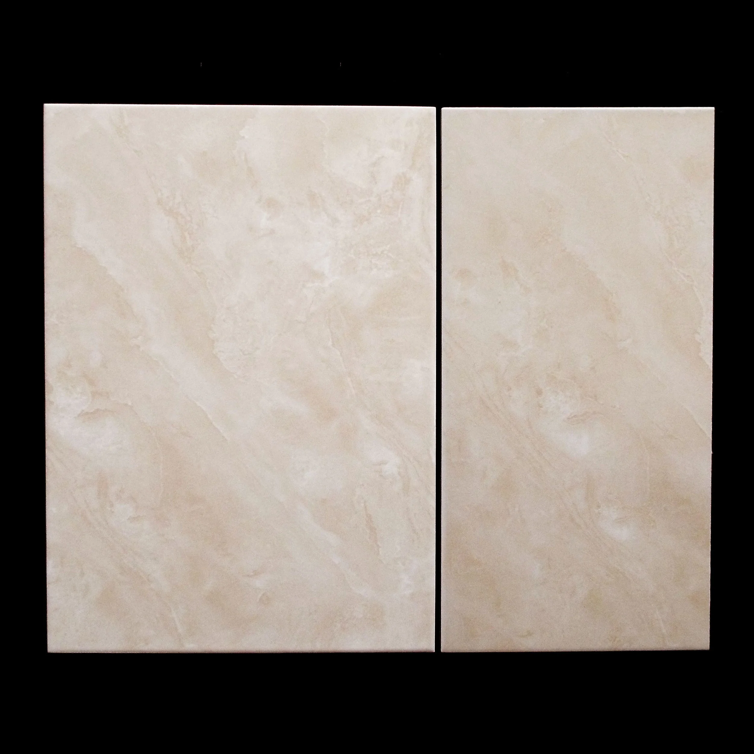 VITORIA BEIGE 12"X18" GLOSSY WALL - 14 PC/CTN (21.53 SF); 72CTN/PLT 18"X18" (1/2 PC SHOWN) GLOSSY FLOOR - 10 PC/CTN (26.91 SF); 64 CTN/PLT NO BULLNOSE AVAILABLE 