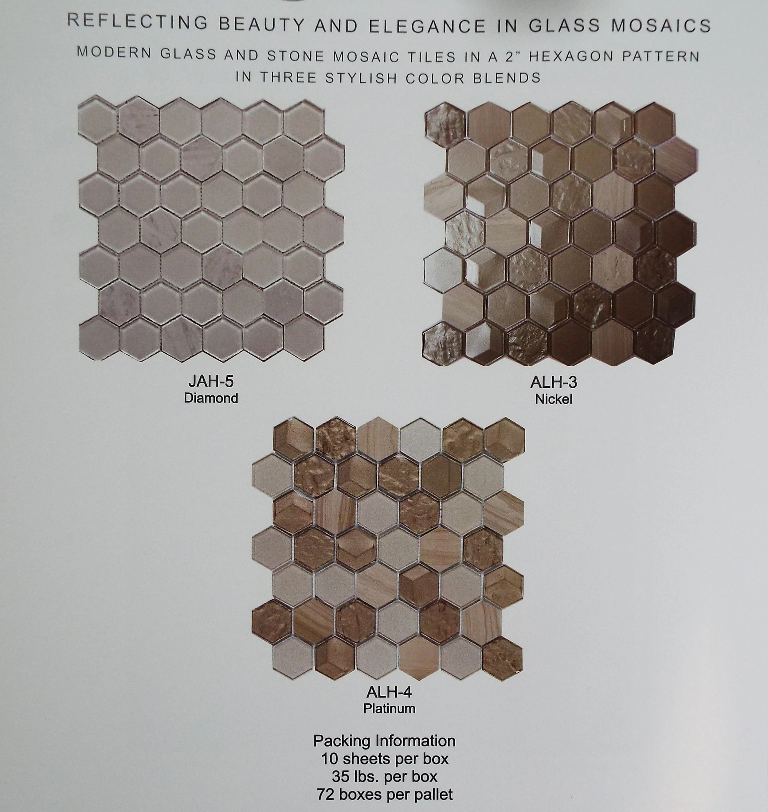 GLASS & STONE - 2" HEXAGON 12-1/4" X 12-3/4" / 1.08 SF/SHT