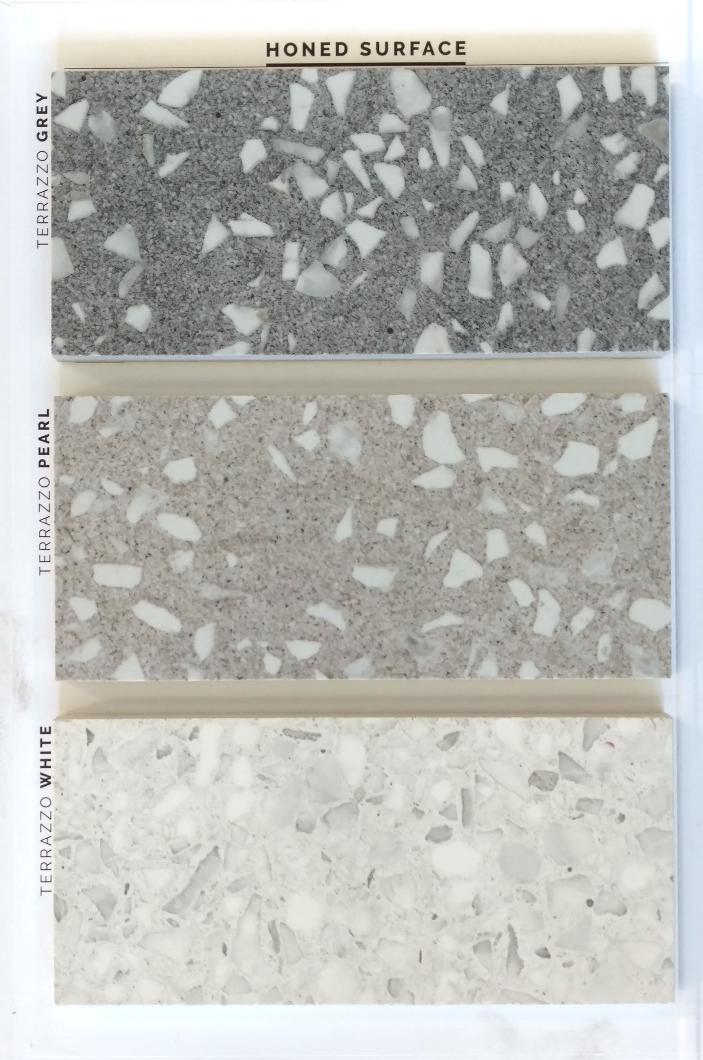 HONED (Polished) 24"x24" Grey / Pearl / White 3 PC/CTN (11.63 SF); 40 CTN/PLT Special order sizes: 12"x24" / 18"x36" / 30"x30" / 30"x60" 