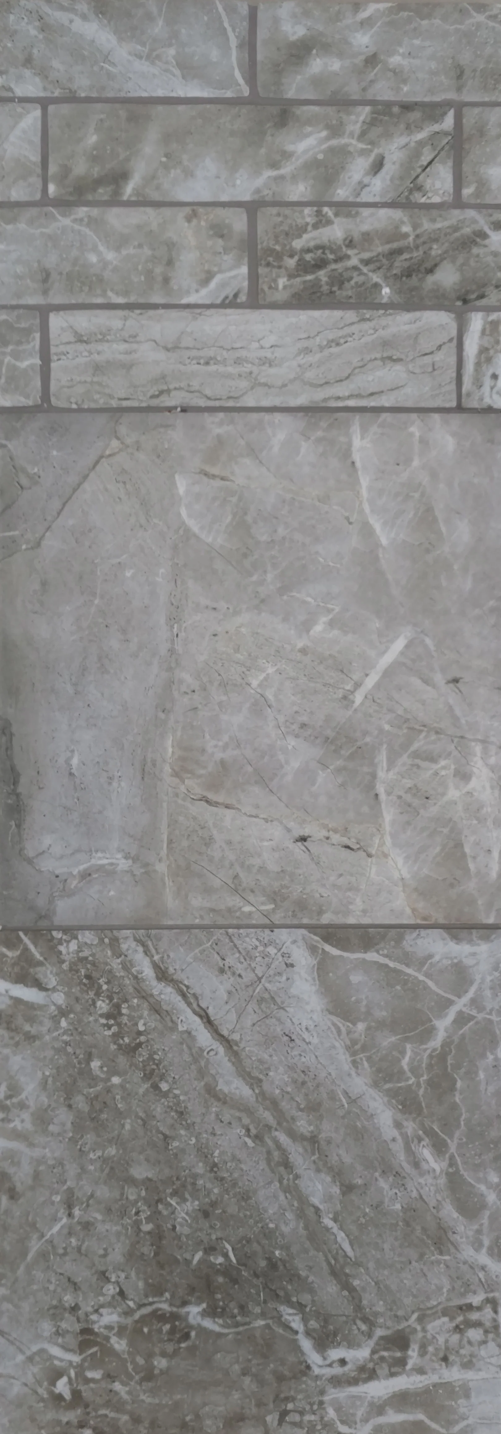 RIDDLE - FROST 2.36"x9.84" - 32 PC/CTN (5.17 SF); 108 CTN/PLT 12.44"x12.44" - 10 PC/CTN (10.76 SF); 52 CTN/PLT 12.44"x25" - 7 PC/CTN (15.07 SF); 40 CTN/PLT 18.89"x18.89" - 6 PC/CTN (14.85 SF); 28 CTN/PLT