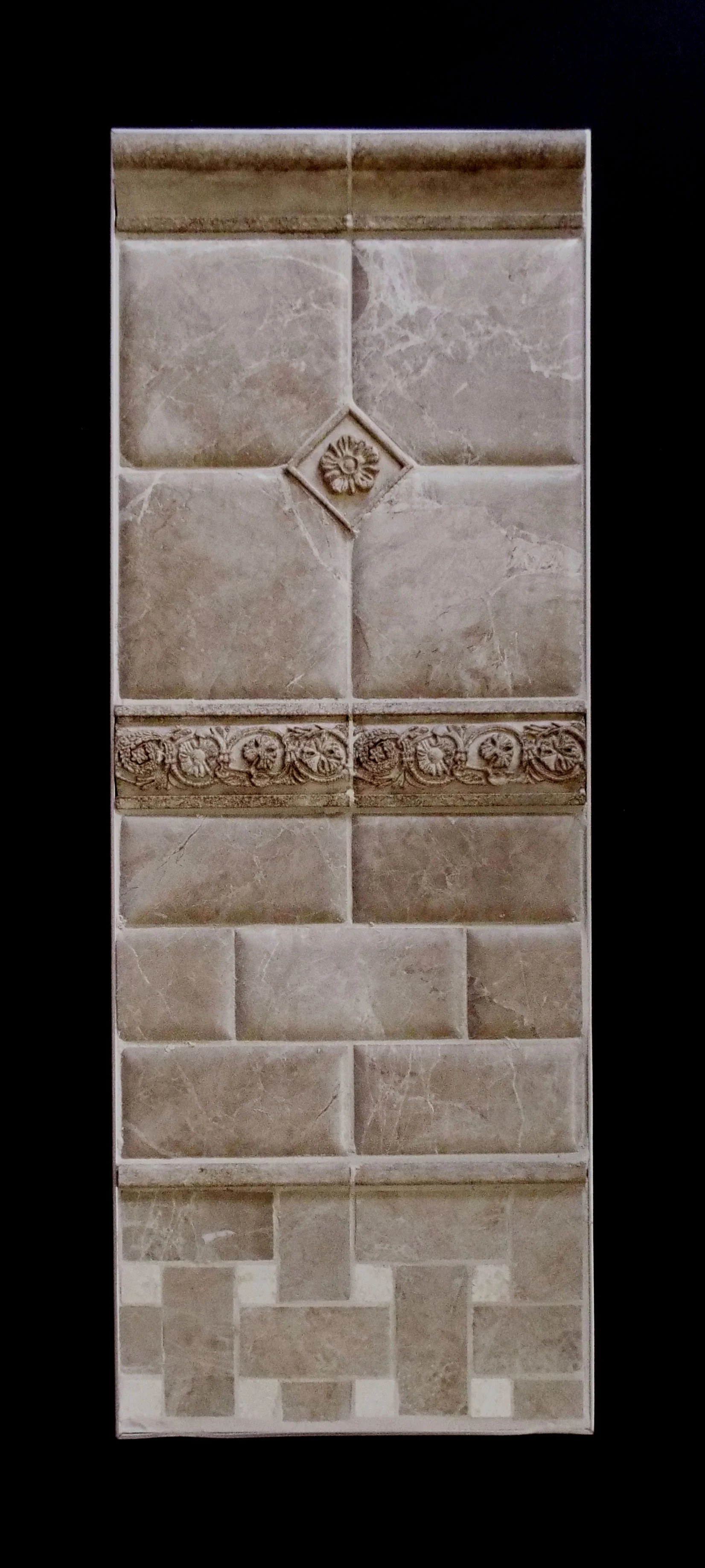 TORTORA 2.4"X6" TORELLO TIBUR, MATTE - 14 PC/CTN 6"X6" MATTE, Pillowed Edge - 38 PC/CTN (9.2 SF) 2.4"X2.4" TOZETTO TIBUR, MATTE - 14 PC/CTN 2.5"X6" LISTELLO TIBUR, MATTE - 14 PC/CTN. 3"X6" MATTE, Pillowed Edge - 76 PC/CTN (9.2 SF) 0.8"X6" MATITA ANNIENE, MATTE - 14 PC/CTN BASKET WEAVE MOSAIC - 6 SHT/CTN (ALL COLORS) ALSO AVAILABLE - 0.4"X6" COPRIFILO, SHINY - 6PC/CTN (Used to finish the tile.) 12"X12" FLOOR - 14 PC/CTN (13.56 SF)