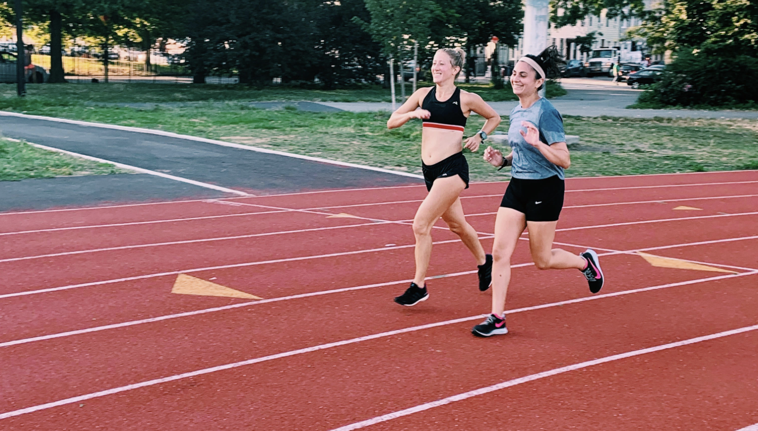 Speed work at the McCarren track with Becca Ades