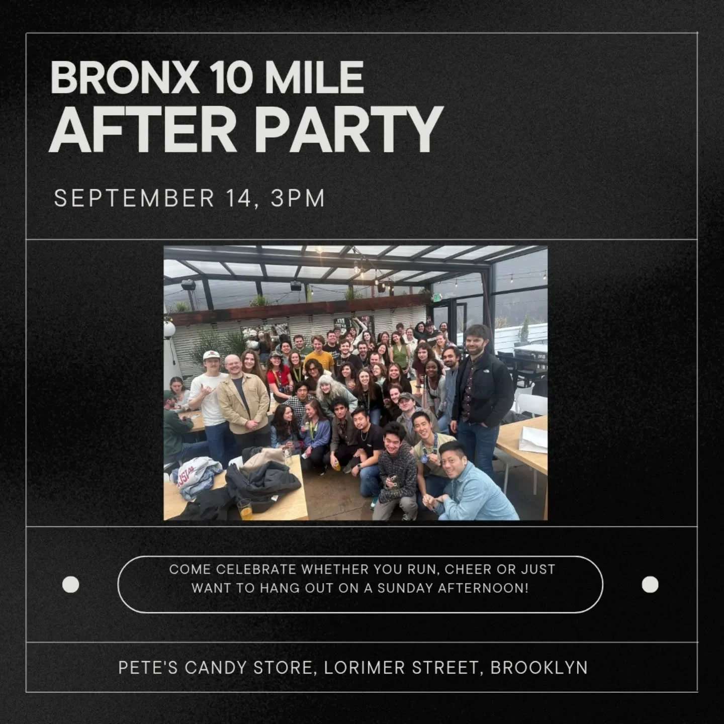 Good luck to all our runners for the Bronx 10 Mile race. Join us Sunday afternoon for some celebratory drinks at Pete's Candy Store from 3pm 🎉