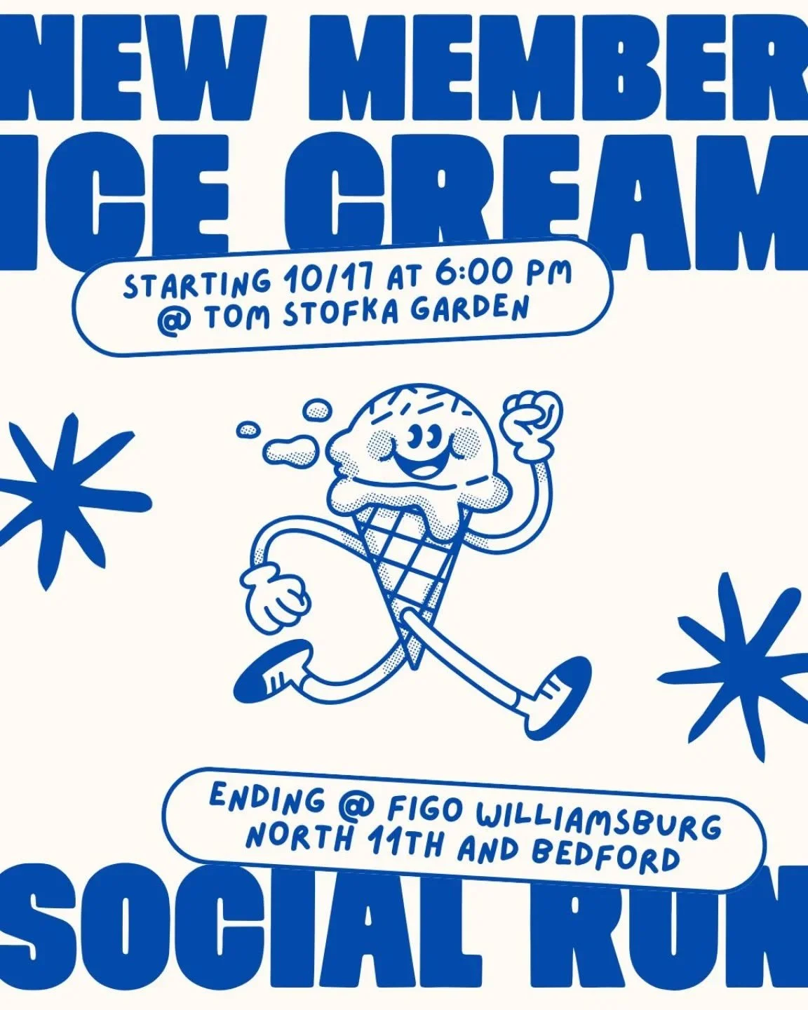 Running into fall the sweet way 🍦

This Friday (10/17) NBR New Members is teaming up with the Ice Cream Social Run for a community run to Figo in Williamsburg &mdash; an easy 3 mile route perfect for new members to join in and meet new friends!

If 