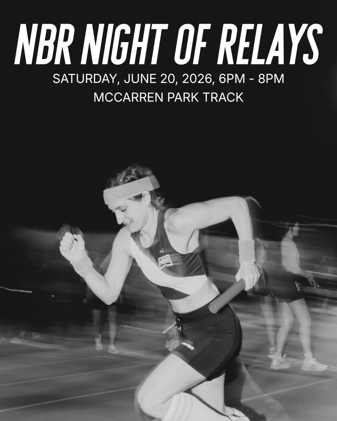 🏟️ NBR Night of Relays Track Meet 2026 

📅 Saturday, June 20 | 6&ndash;8pm  
📍 McCarren Park Track  
🎟️ $10 early bird &middot; $15 after 6/10

Four events. One night. Pure chaotic fun. 

Events: 4x400 &middot; 4x100 &middot; SMR &middot; Chaos R