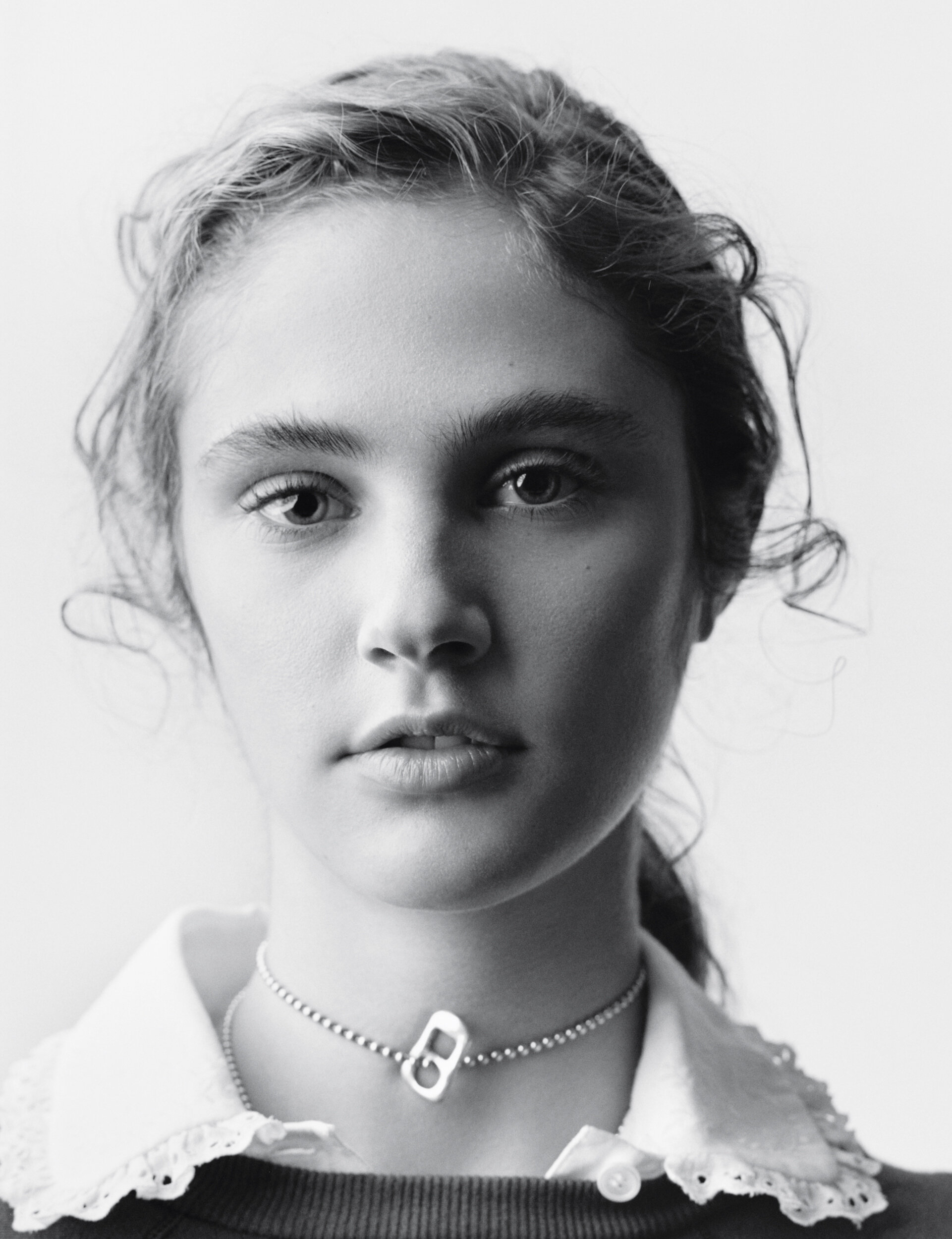  AnOther SS20, February 2020  Tea wears the silver Ring Pull Pendant on a ball chain.  Photography Valeria Klotz  Styling Agata Belcen   