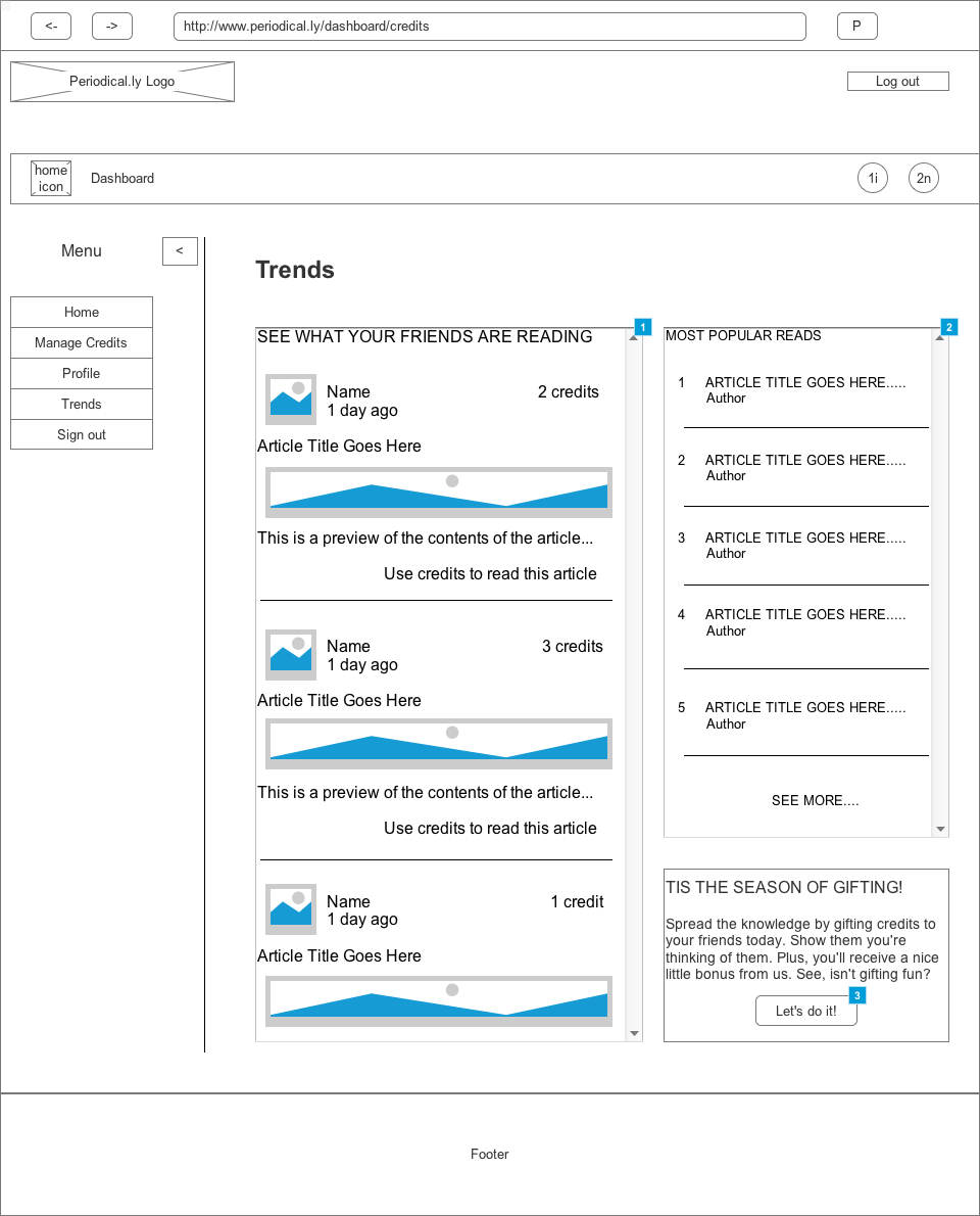 Trends on Dashboard Wireframe
