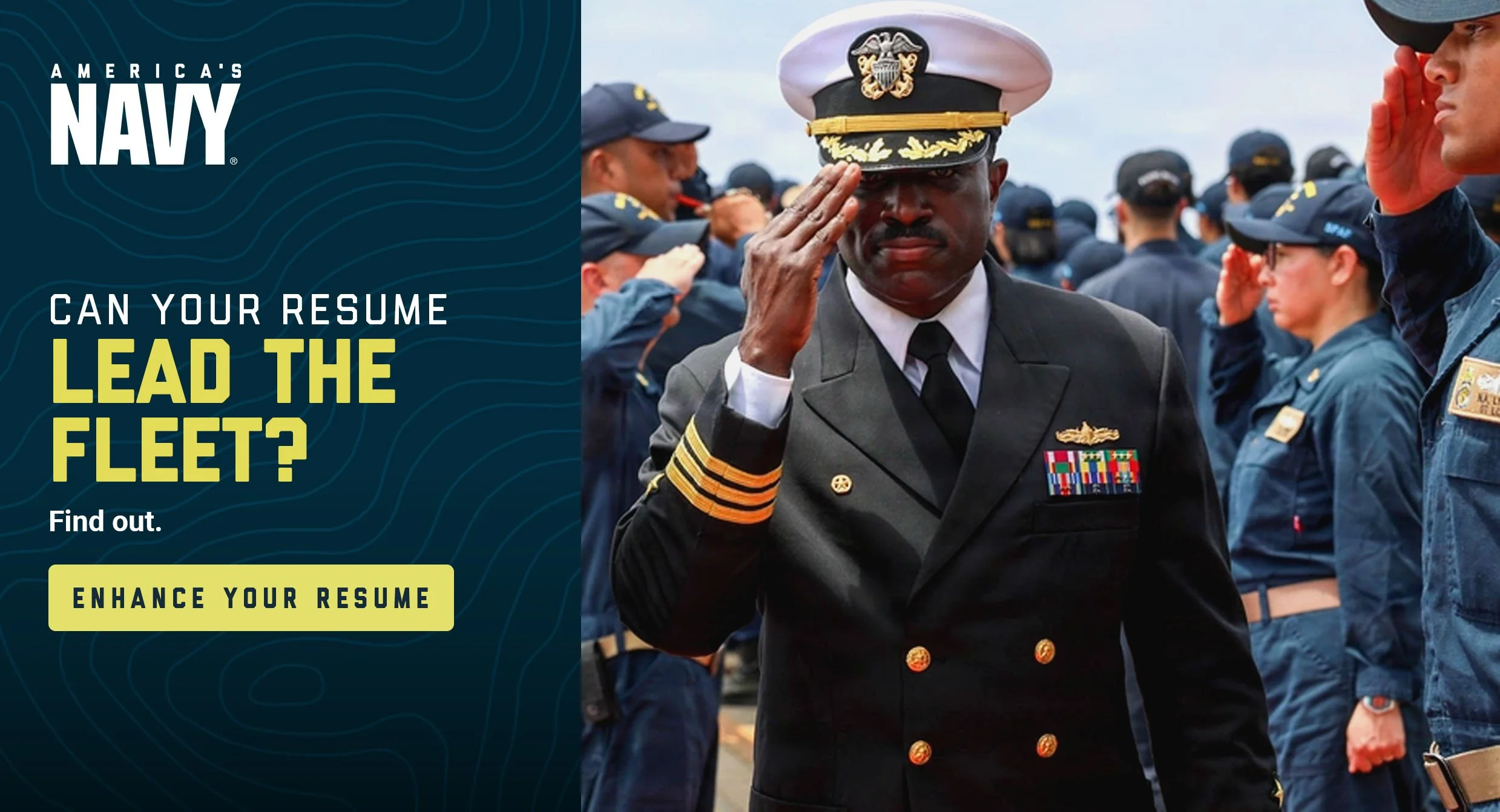  A series of Indeed banner ads drive potential Naval Officers to a free resume enhancer tool. 