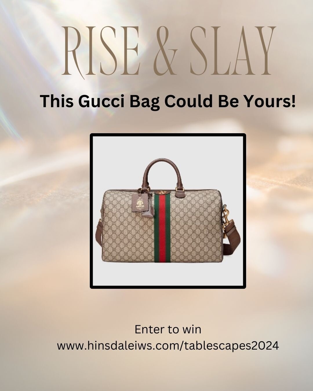 This beautiful GUCCI Savoy Duffle is the perfect travel piece. Take a chance to win! Raffle tickets available now at the hinsdaleiws website. Drawing at Tablescapes, March 10, 2024. You need not be present to win.

All proceeds from this raffle benef