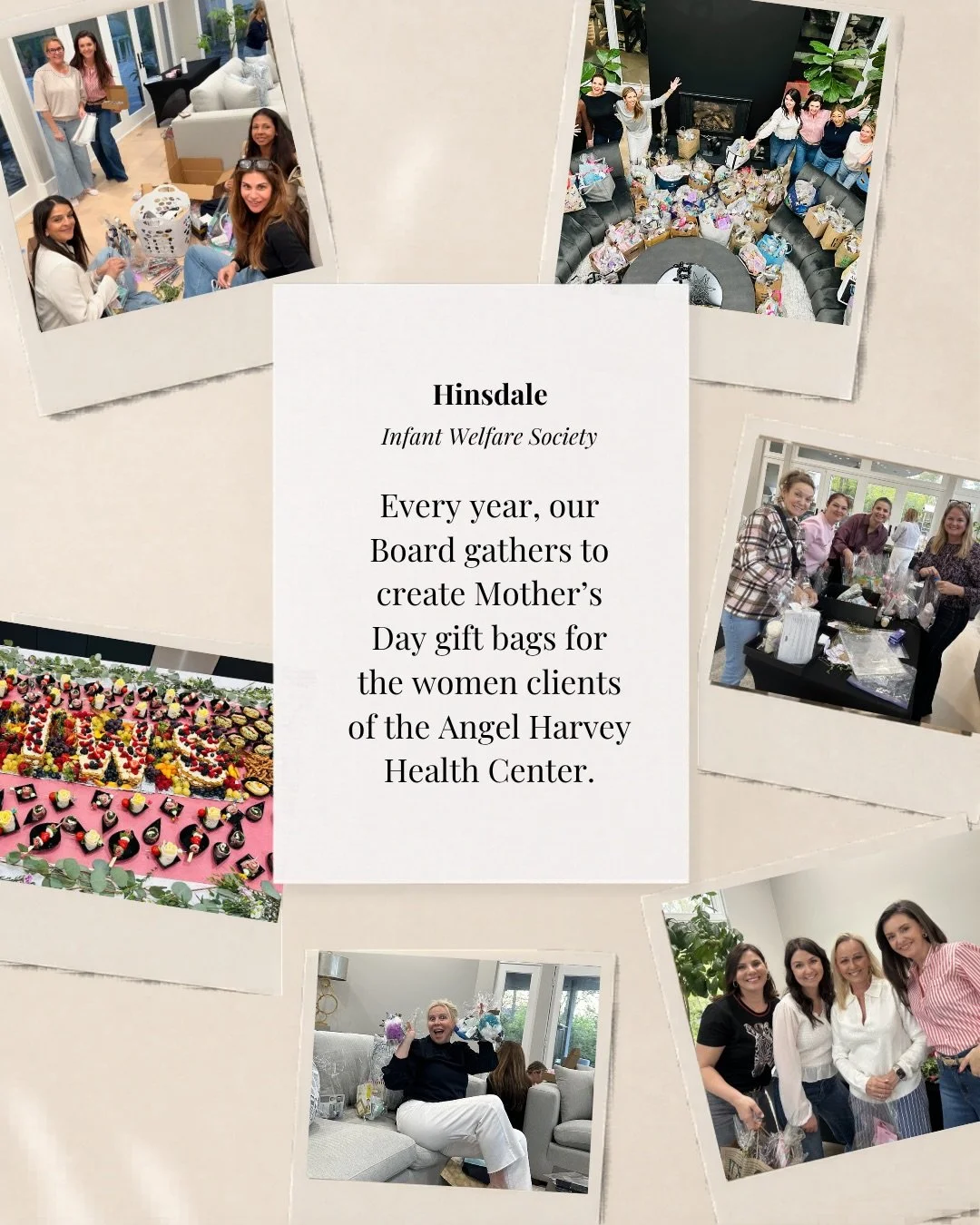 The Hinsdale Infant Welfare Members came together for one of our favorite traditions where they assemble Mother&rsquo;s Day gift bags for the women at the Angel Harvey Family Health Center. Each one filled with small, thoughtful items and a handwritt
