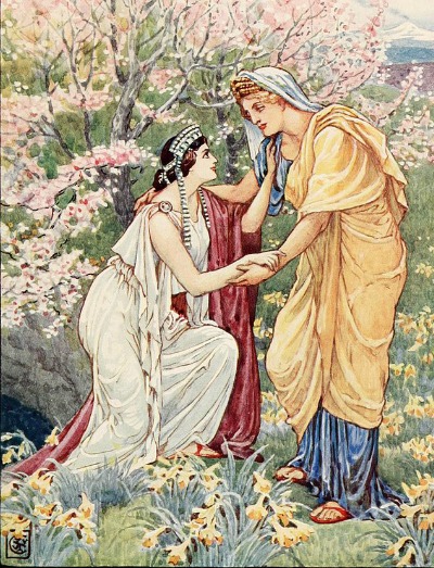 Demeter welcomes Persephone back to the surface