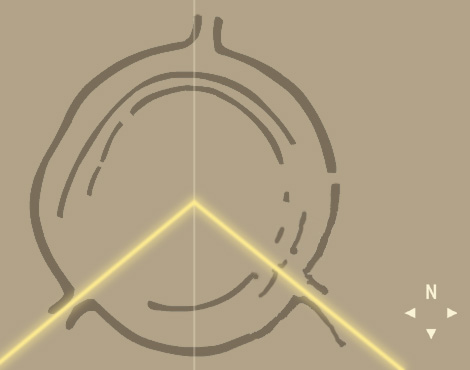 Sketch of Goseck Circle shows line of sight to the Winter Solstice sunrise and sunset