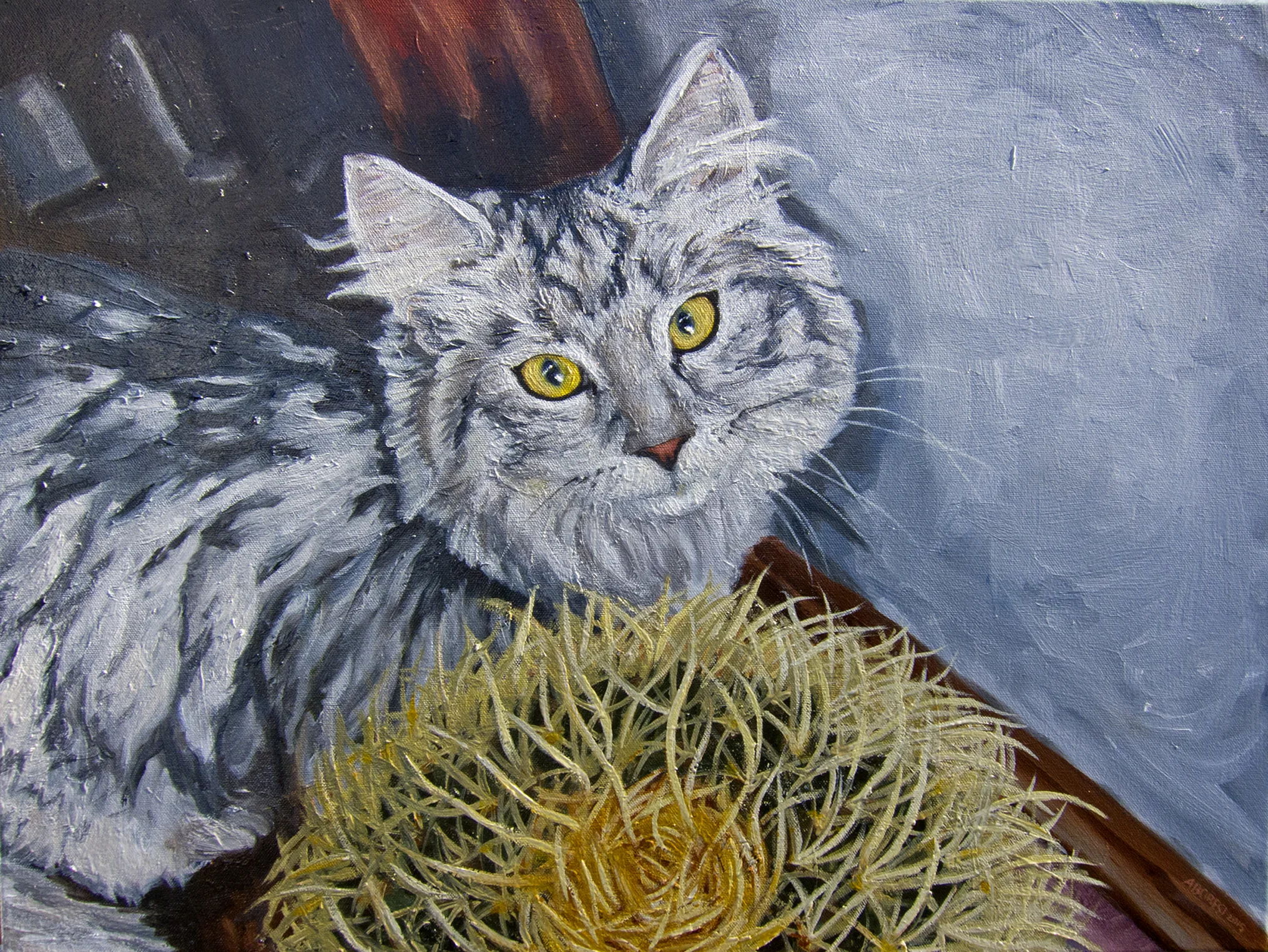 Sam With Cactus. Oil. 24" x 30". 2015