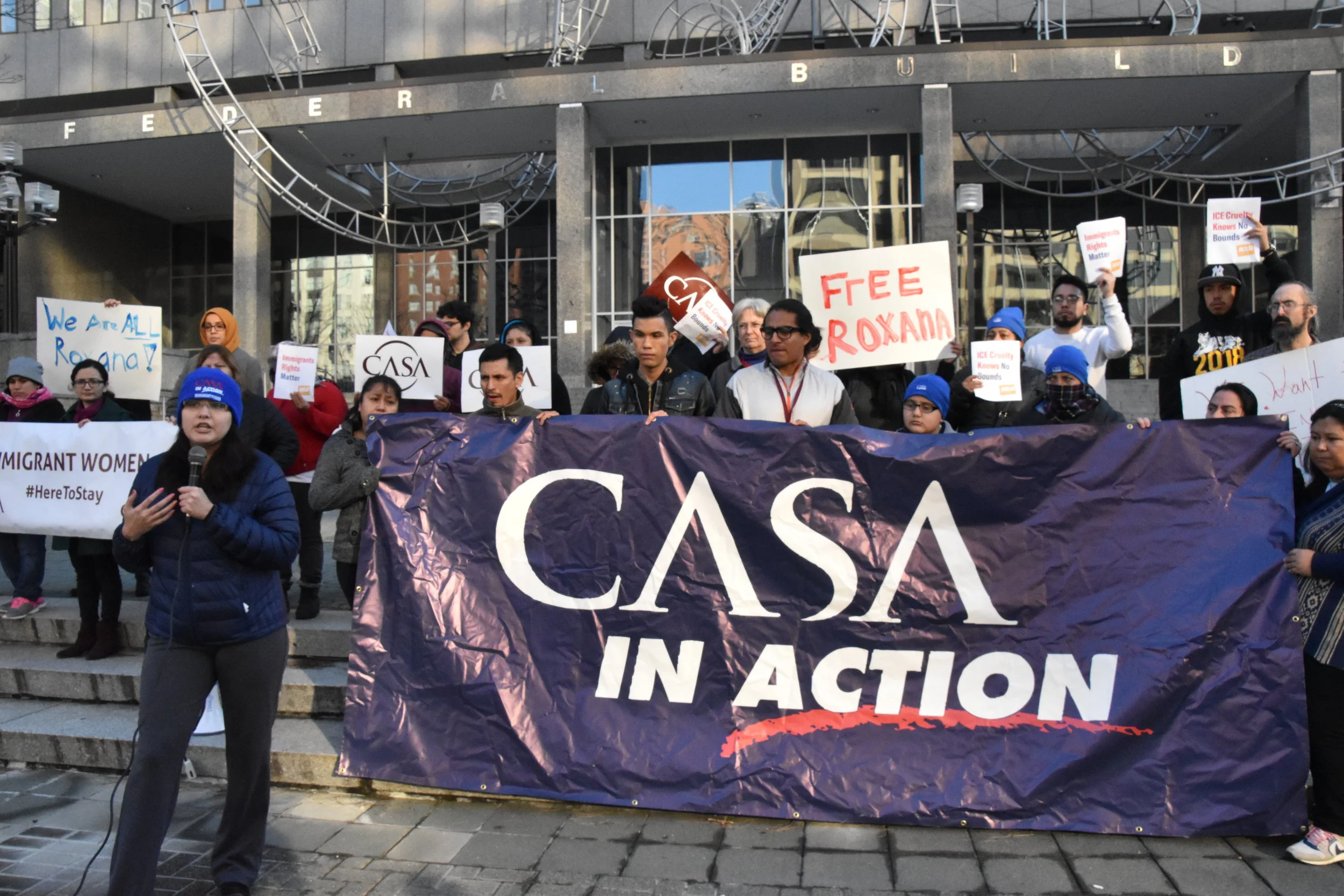 Activists protest Roxana Santos arrest. As the mother of four children fleeing from El Salvador’s gang violence, she should be granted refugee status