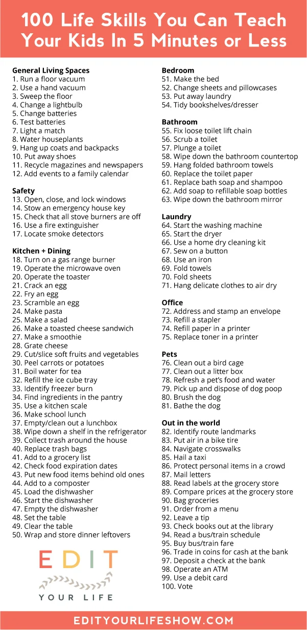 100 life skills you can teach your kids in 5 minutes or less. For real.