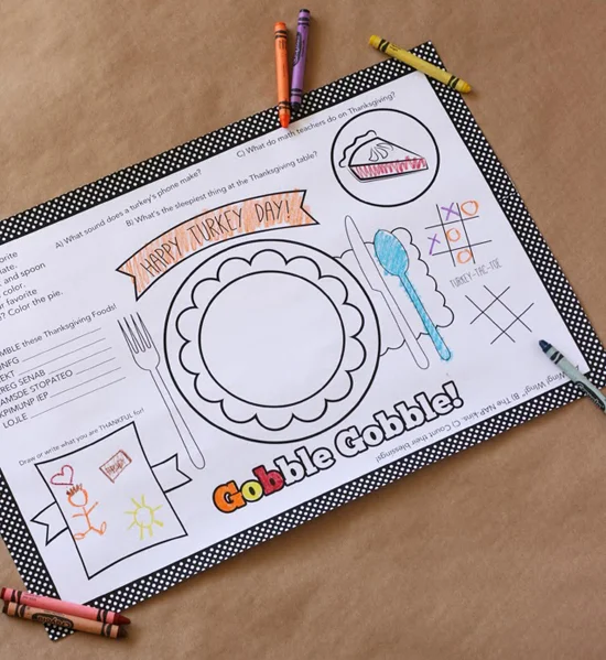 10 free Thanksgiving printables: Thanksgiving placemat + activity sheet