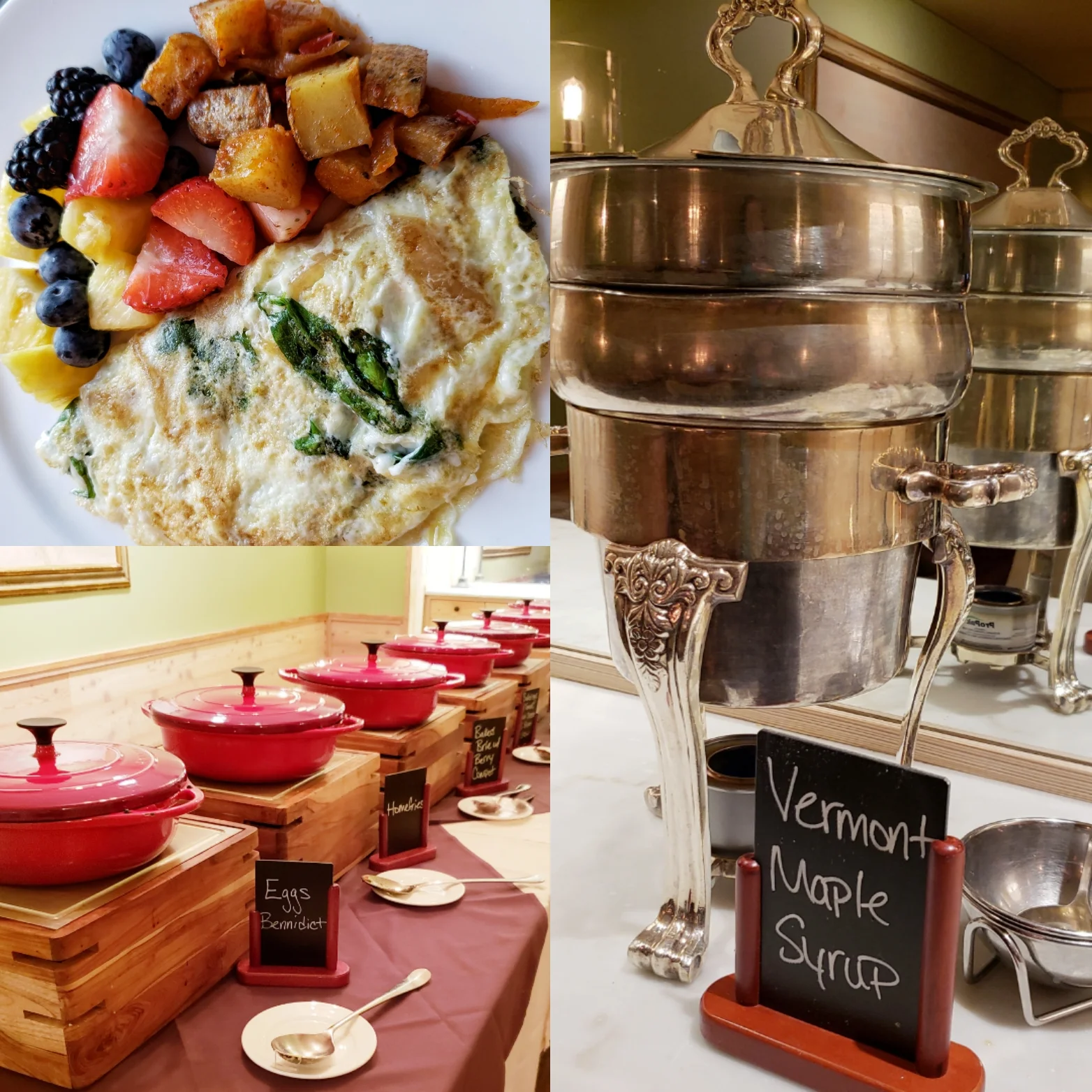 Buffet breakfast at the Woodstock Inn & Resort in Woodstock, VT; there’s a whole separate food room not shown in this collage!
