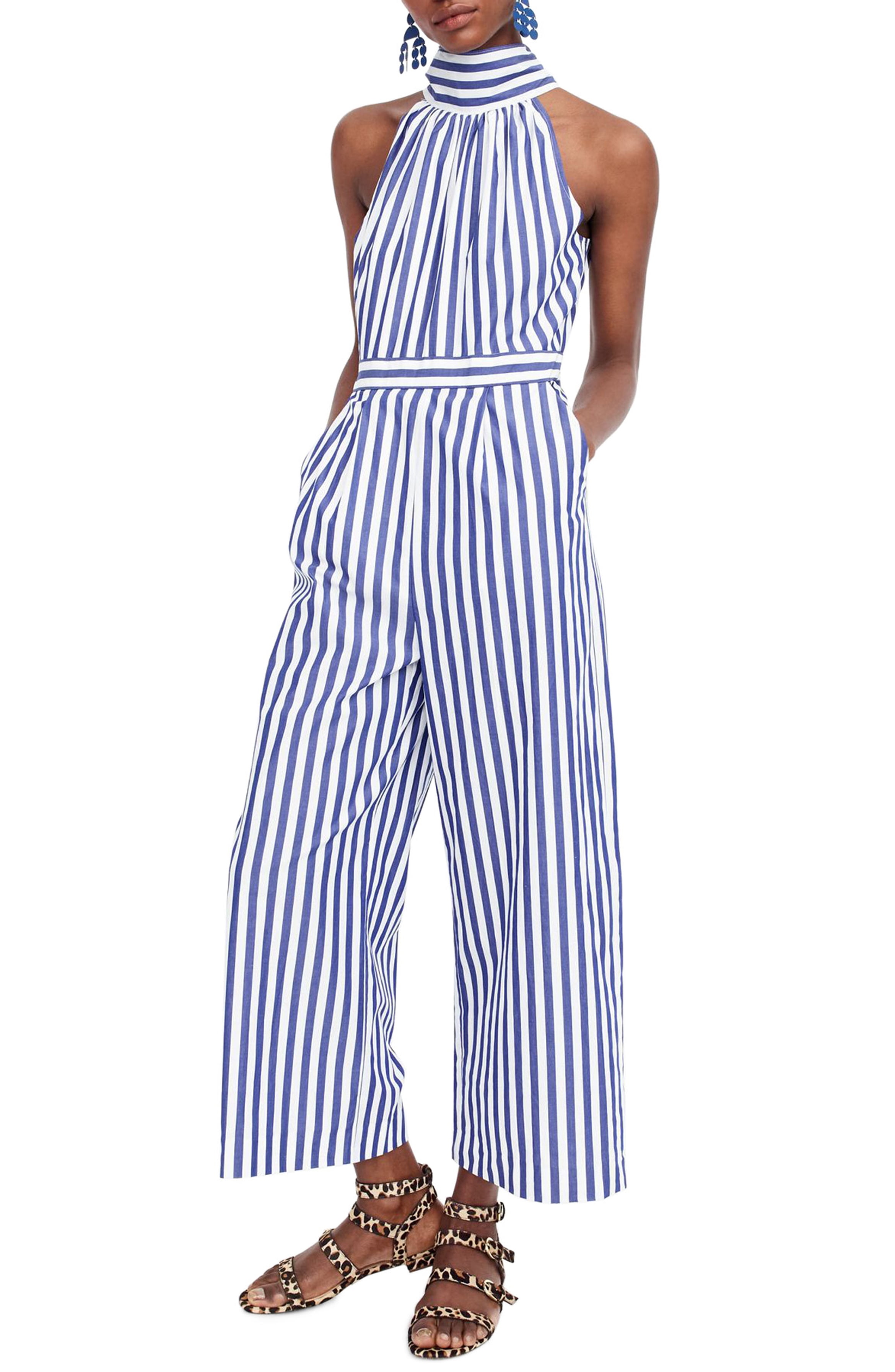J. Crew Stripe Wide Leg Halter Jumpsuit; image by Nordstrom