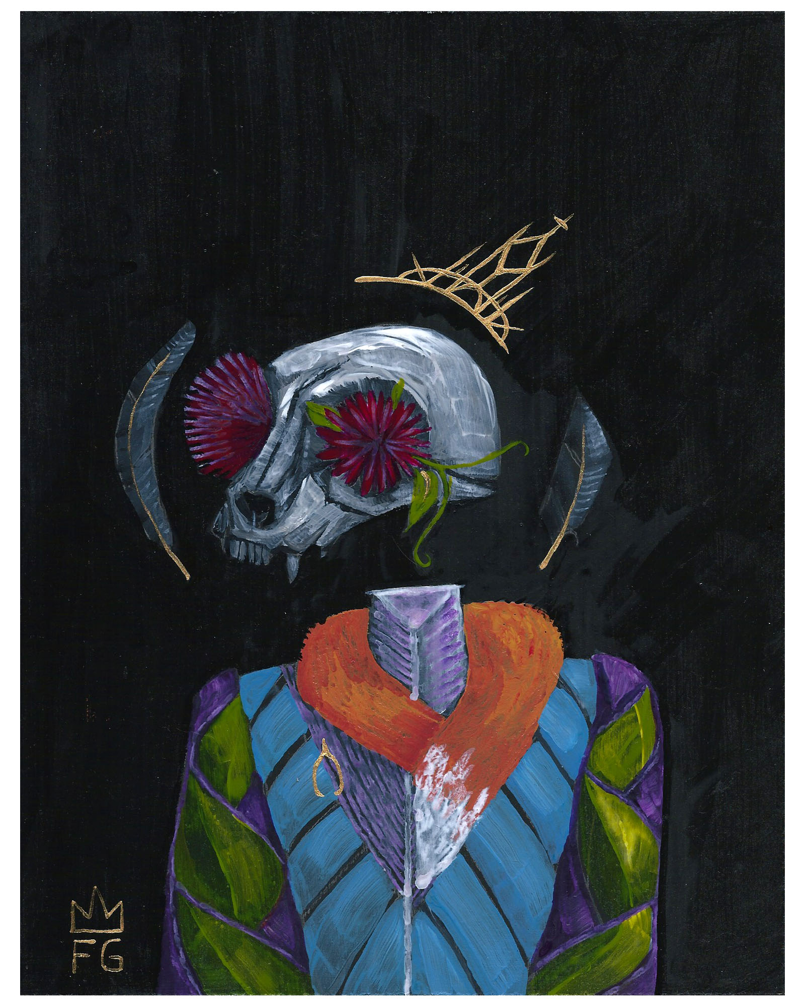 BaroqueCatSkullQueenwithGreyfeatherFoxStoleandGoldwishboneCrown.jpg