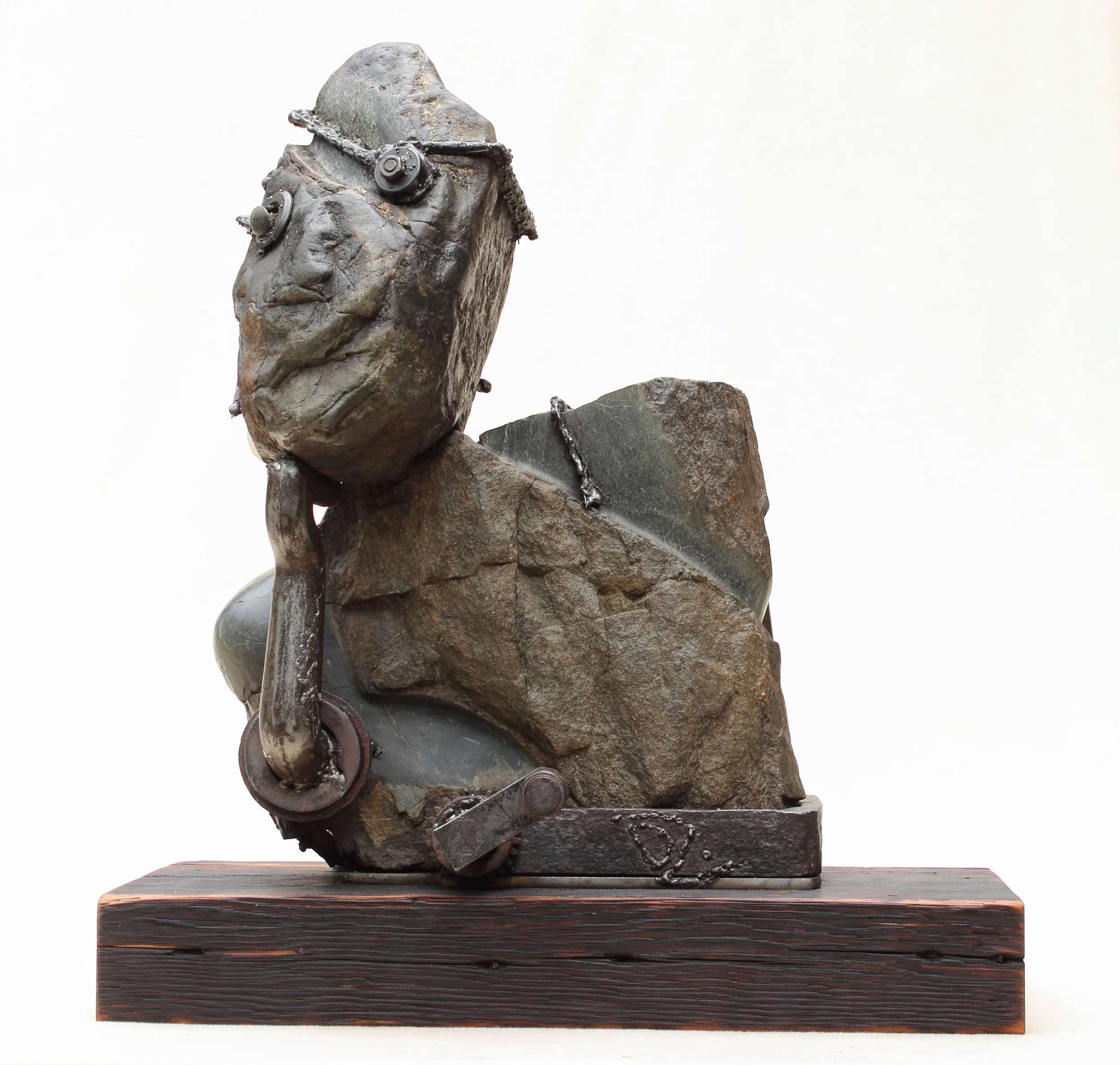  DON'T GET ME STARTED  STEEL , STONE, FIR BASE  21'' TALL   