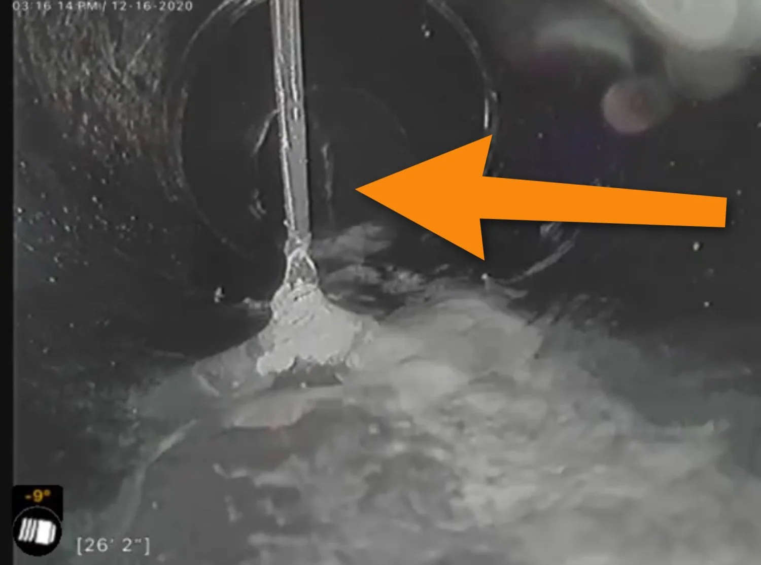 New construction sewer scope finds concrete rebar stuck through the pipe in Happy Valley, OR. Found by our inspector at Details Home Inspections