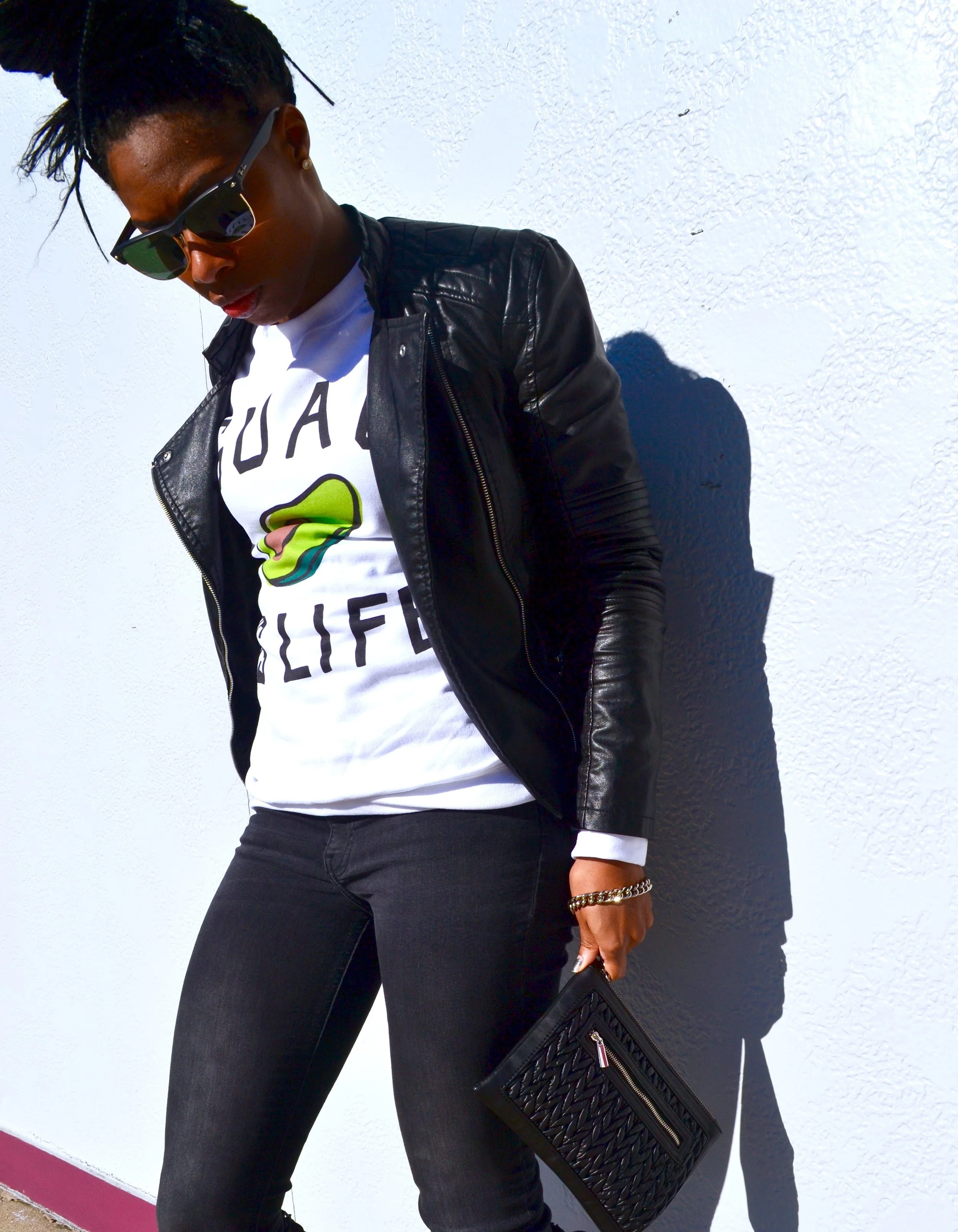 Jacket by Decree, Clutch from Express