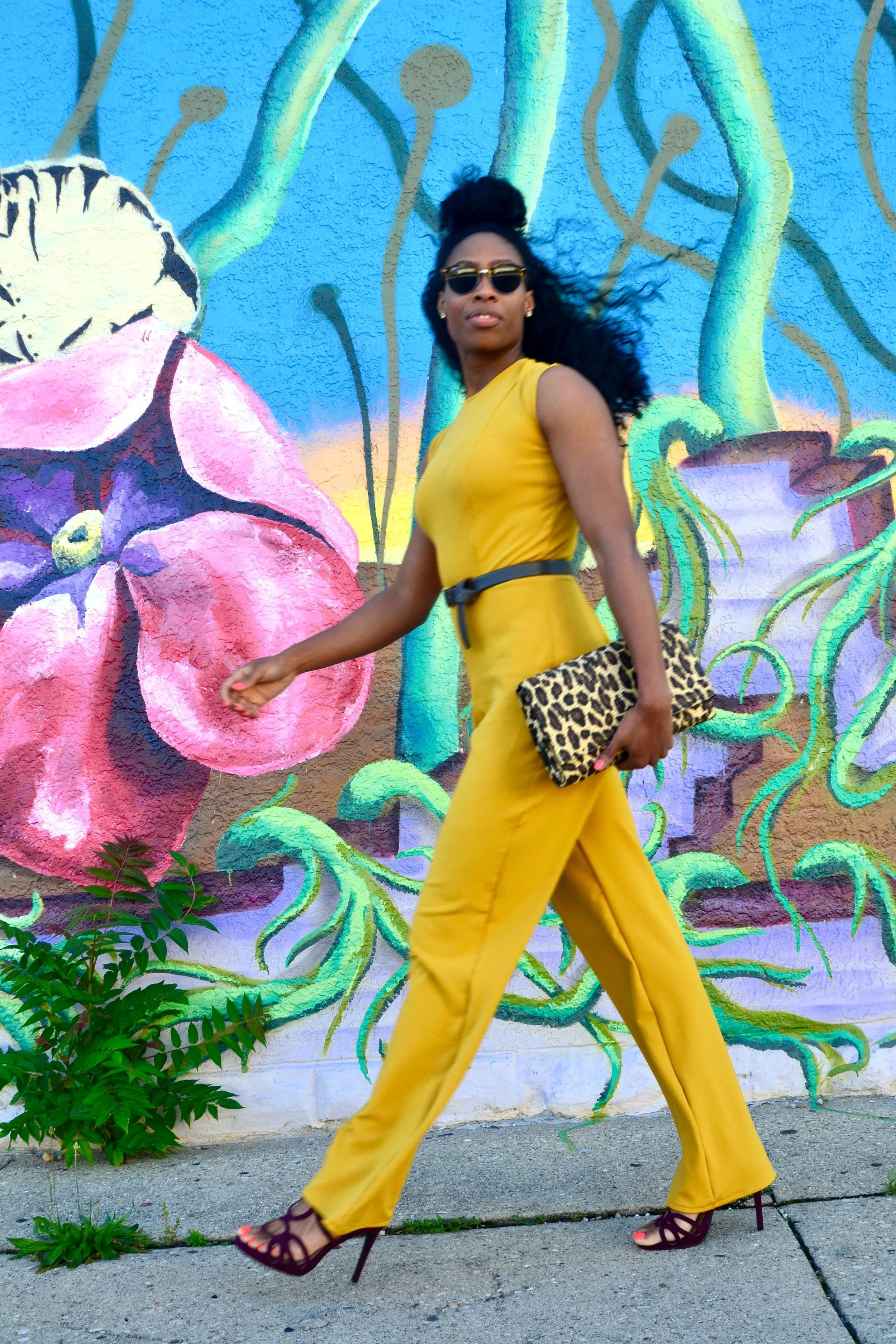 Jumpsuit by Assata Designs, Shoes from DSW, Clutch from Forever 21