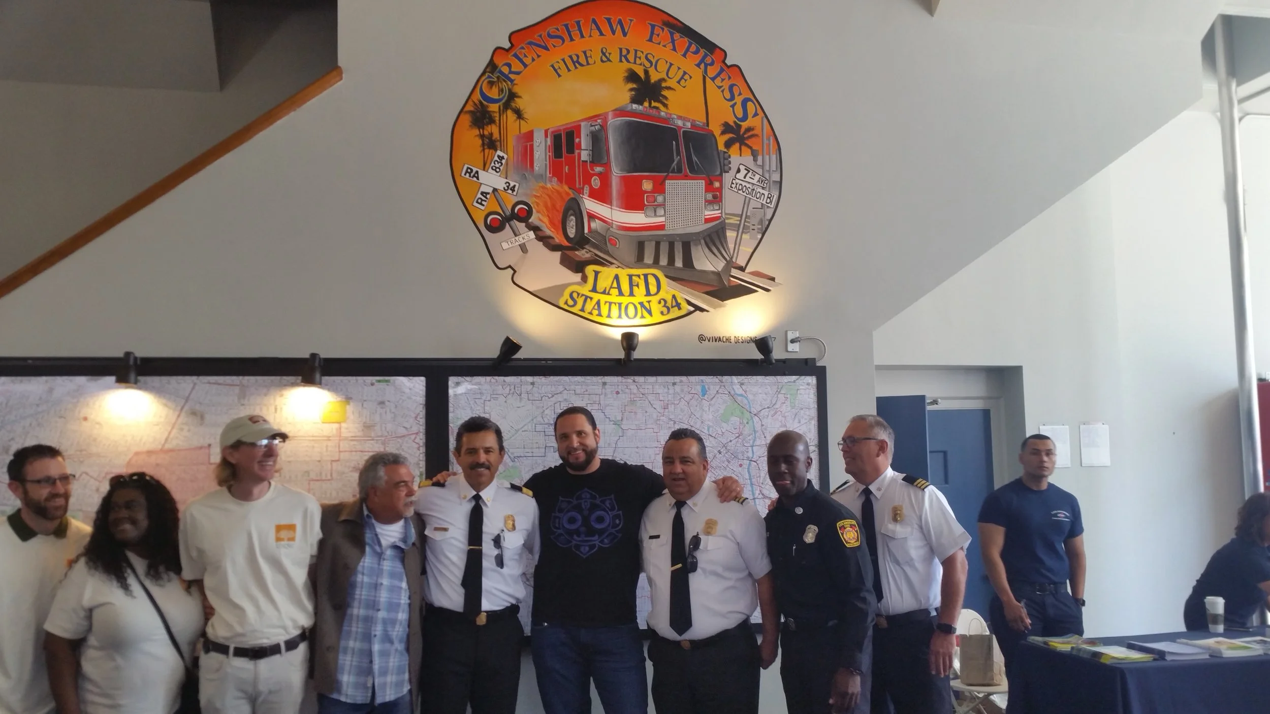 Vivache Designs Mural Painting for LAFD Fire Service Day Michael Che Romero & LAFD Staff.jpg
