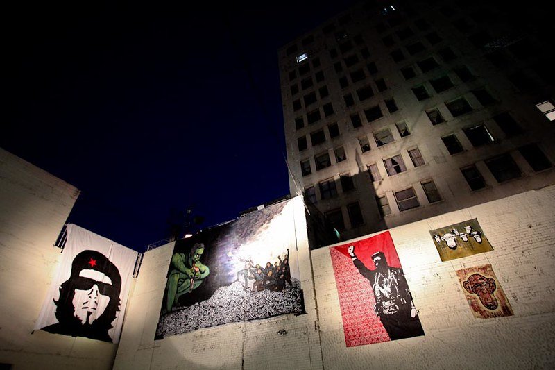 Disrupting the Gallery street art tapestry show, Spring Street, downtown Los Angeles, 2012