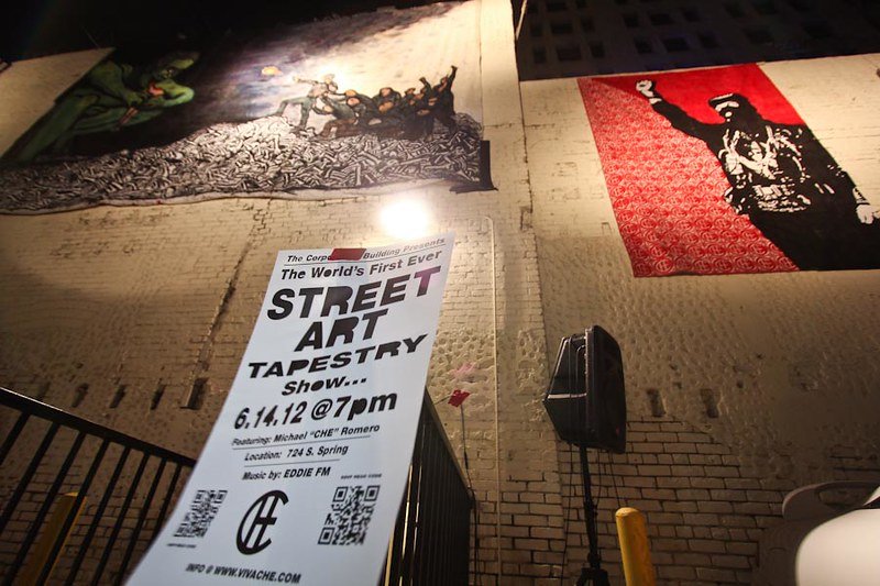 Flyer for the 2012 Street Art Tapestry Show featuring Michael Che Romero, 724 S. Spring St, Los Angeles