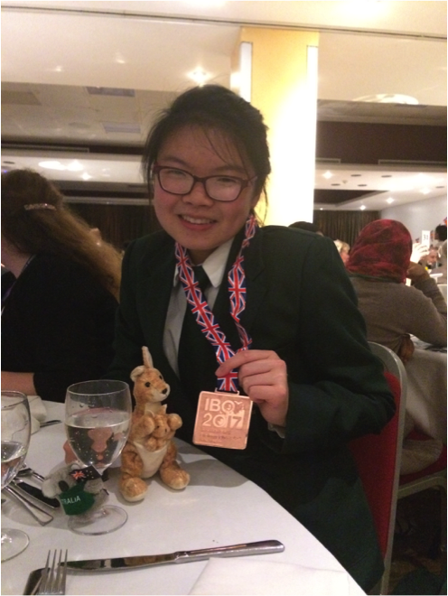 Anna Sing (Class of 2017) at the closing ceremony of the International Biology Olympiad, July 2017.