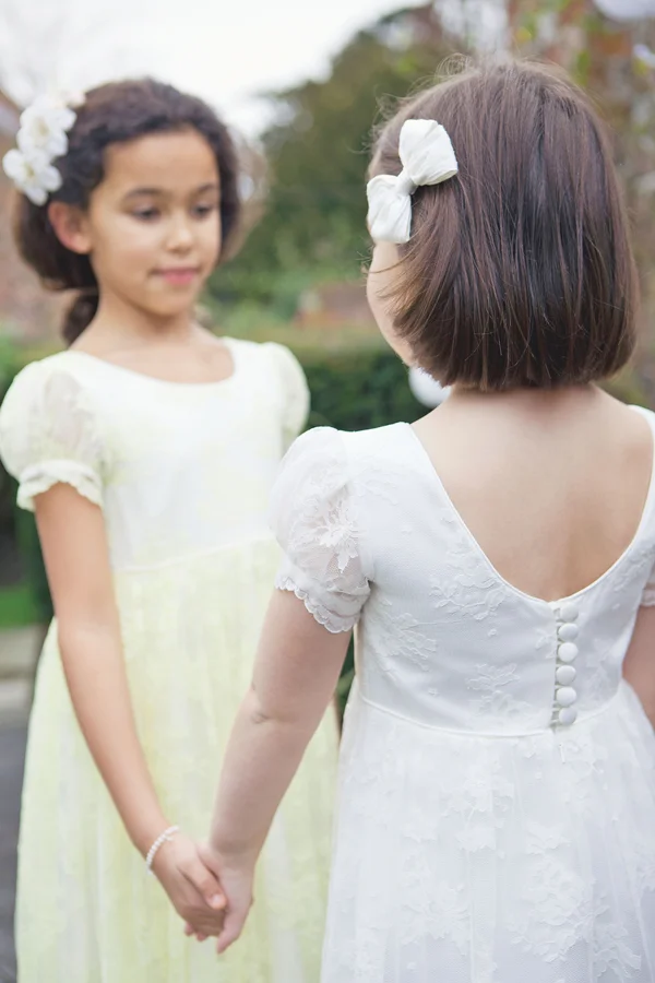 Adela Girls' Lace High Neck Ball Gown - Hi-Low Pageant Dress With Train For Wedding, First Communion
