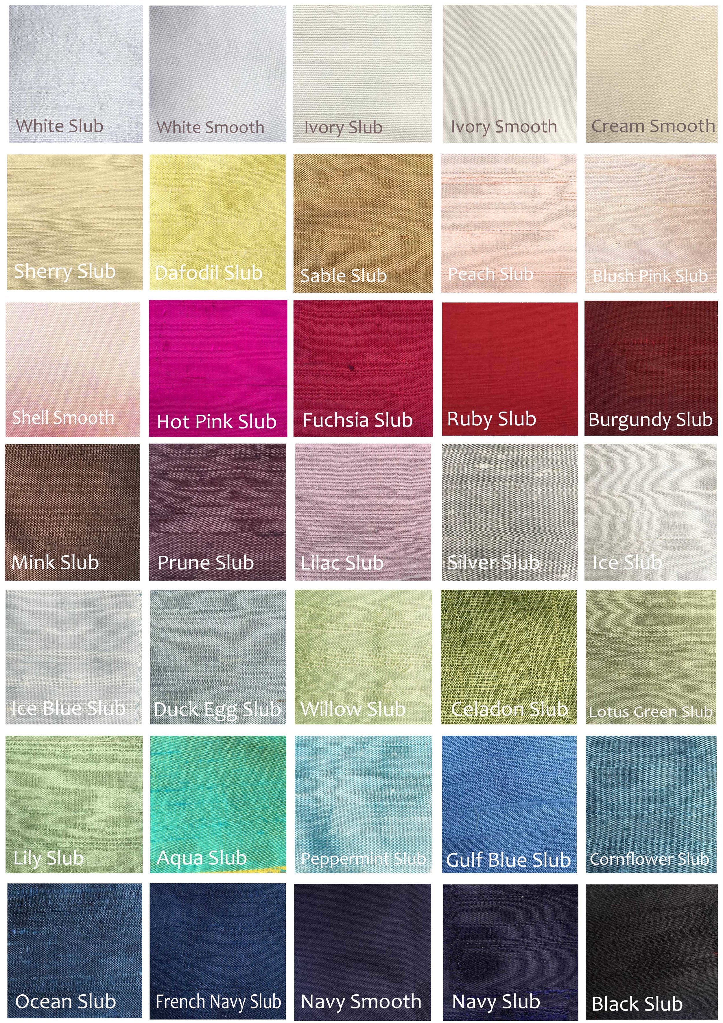 Silk Fabric Colour Chart